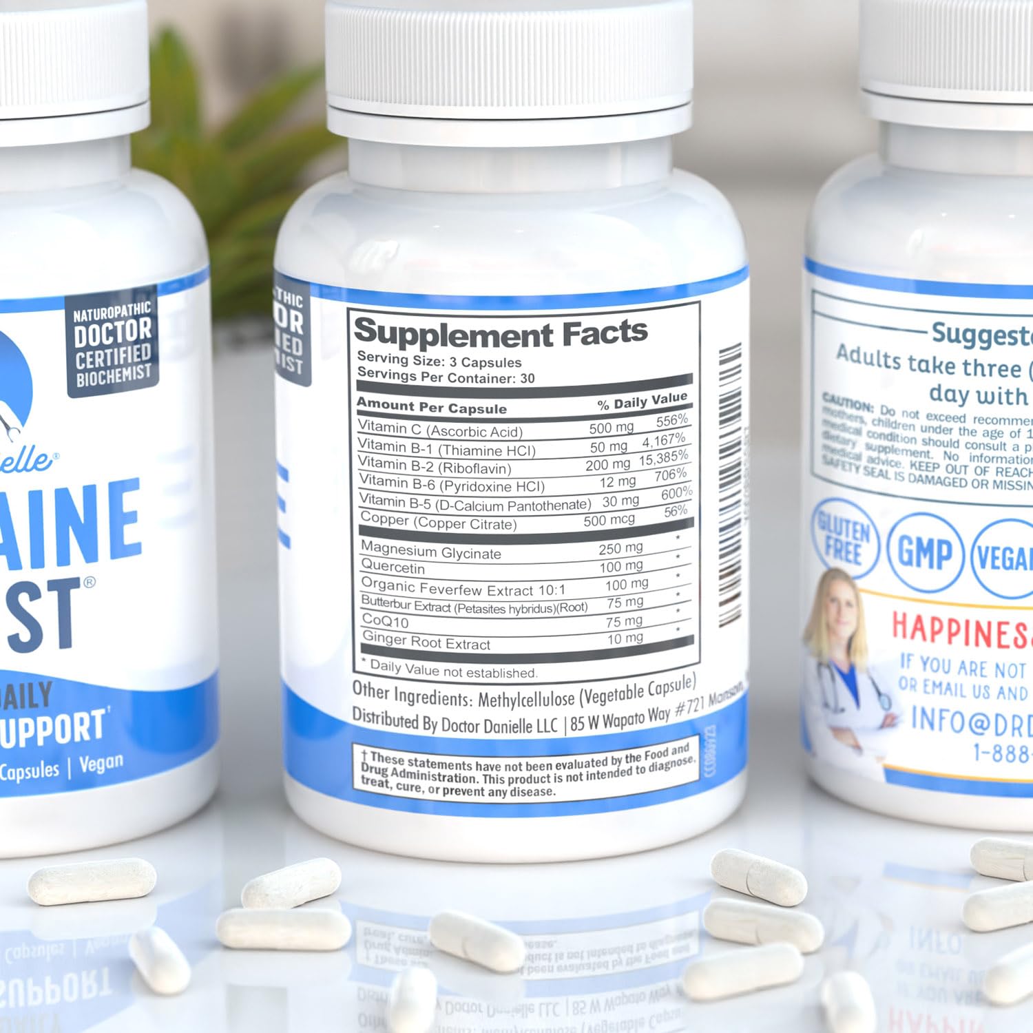 Best Migraine Relief Product with Magnesium - Migraine Assist Supplement with Quercetin, Feverfew, Butterbur, CoQ10 from Dr. Danielle, 90 Capsules Doctor Danielle uk supplements