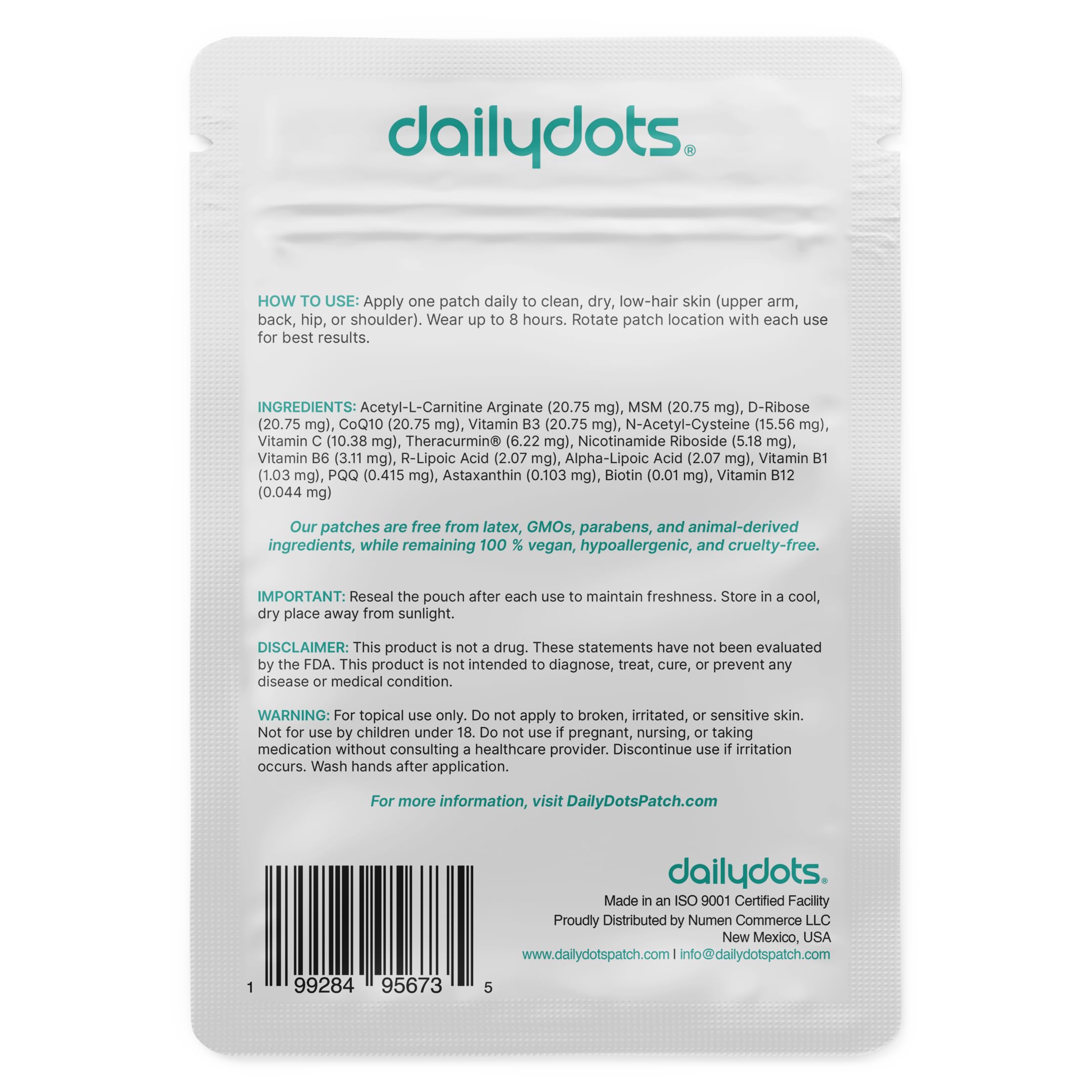 Daily Dots NAD+ Patches | Energy, Healthy Aging & Wellness Support | 12 Active Blends incl. Nicotinamide & CoQ10 | Time Release Patch | for Men & Women (60 Patches) Daily Dots uk supplements