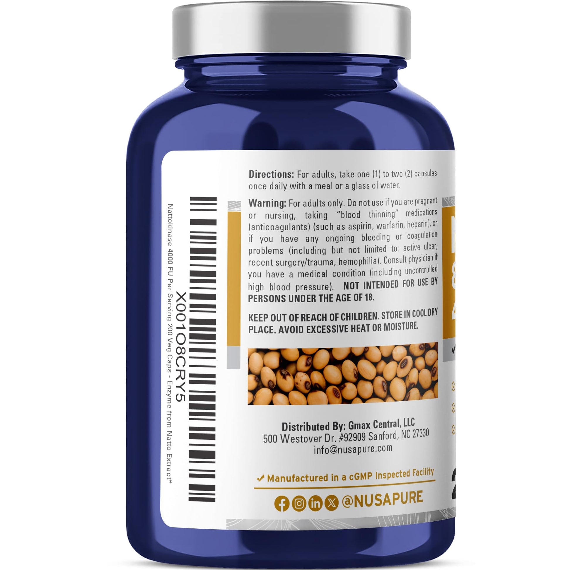 NusaPure Nattokinase 4000 FU 800mg, 200 Veggie Capsules (Vegan, Non-GMO) NusaPure uk supplements