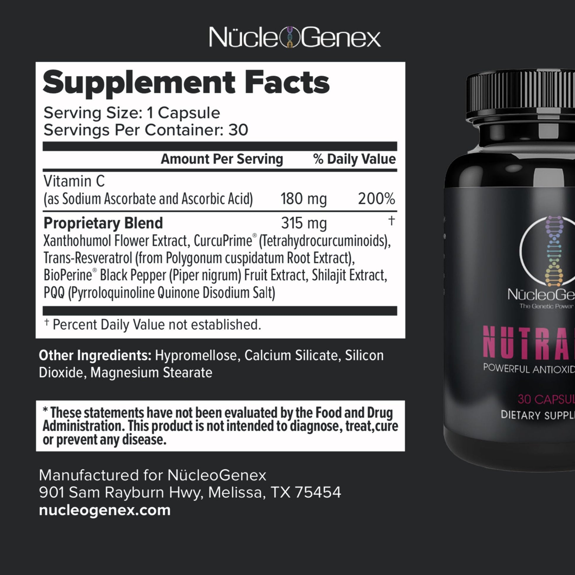 Nucleogenex - Nutralize - The Key to Supporting a Healthy Aging Process and Immune System - Potent Blend for Powerful Cell Protection - Xanthohumol, CurcuPrime, C-60 Complex, PureQQ - 30 Capsules NucleOGenex uk supplements