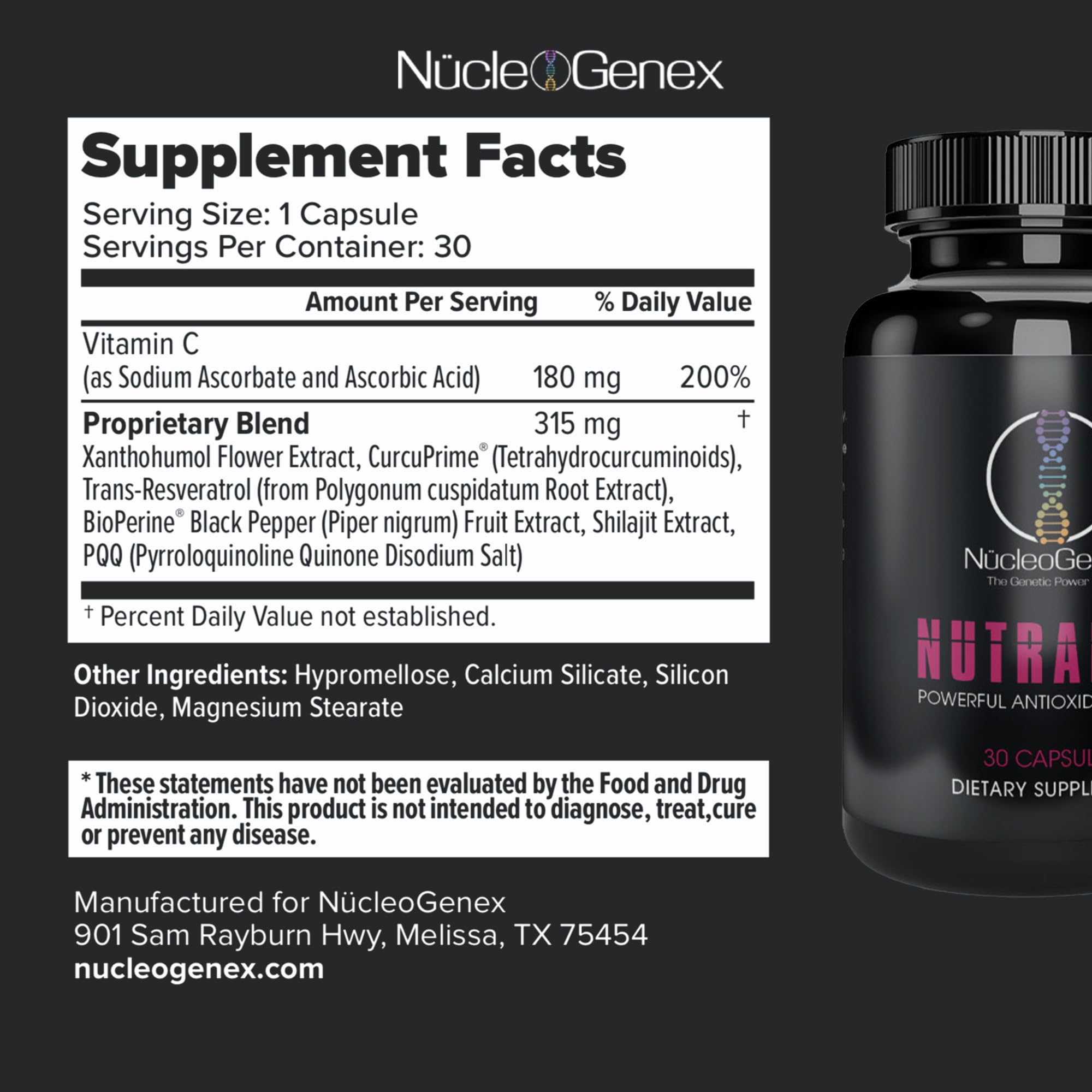 Nucleogenex - Nutralize - The Key to Supporting a Healthy Aging Process and Immune System - Potent Blend for Powerful Cell Protection - Xanthohumol, CurcuPrime, C-60 Complex, PureQQ - 30 Capsules NucleOGenex uk supplements