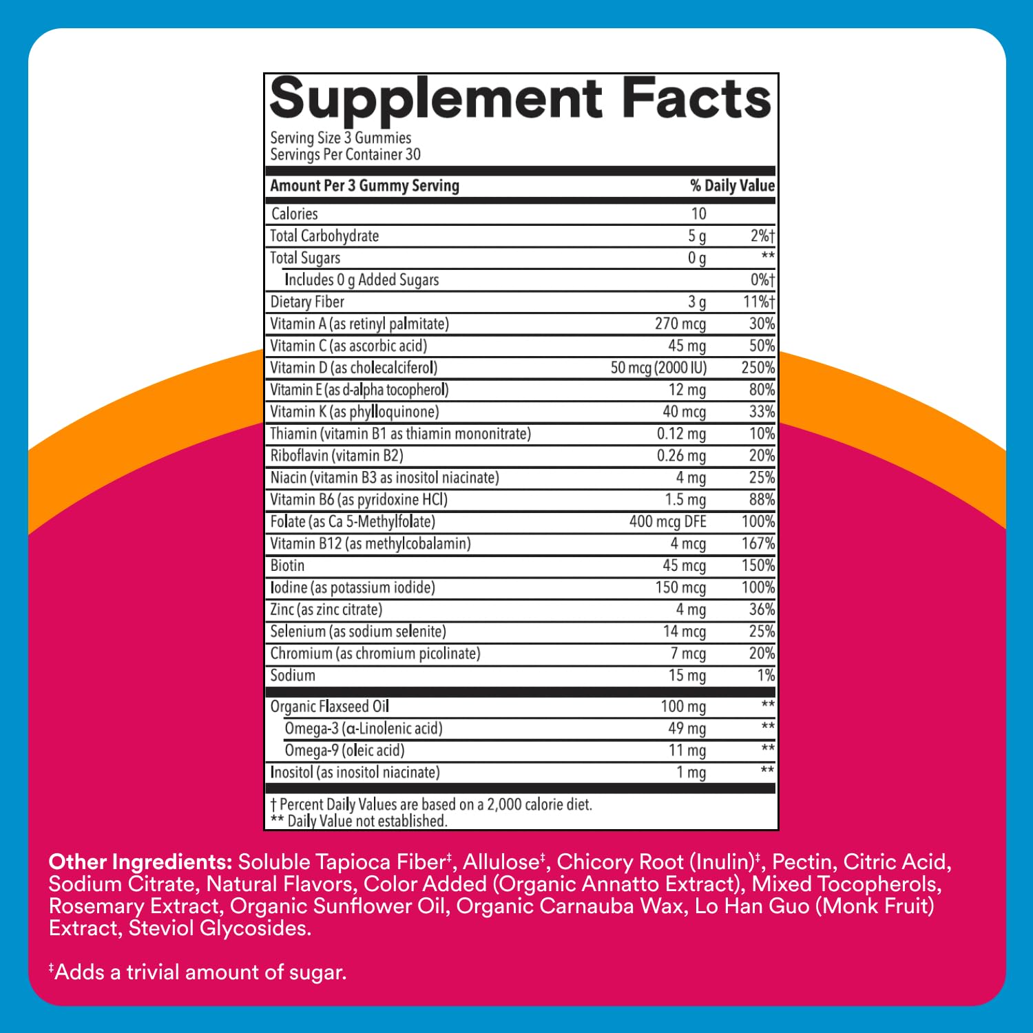 SmartyPants Zero Sugar Women’s Multivitamin Gummies: Biotin, Methylfolate, Omega 3 (ALA), Vitamin D3, C, Vitamin B12, B6, A, K, Zinc, Inositol SmartyPants uk supplements