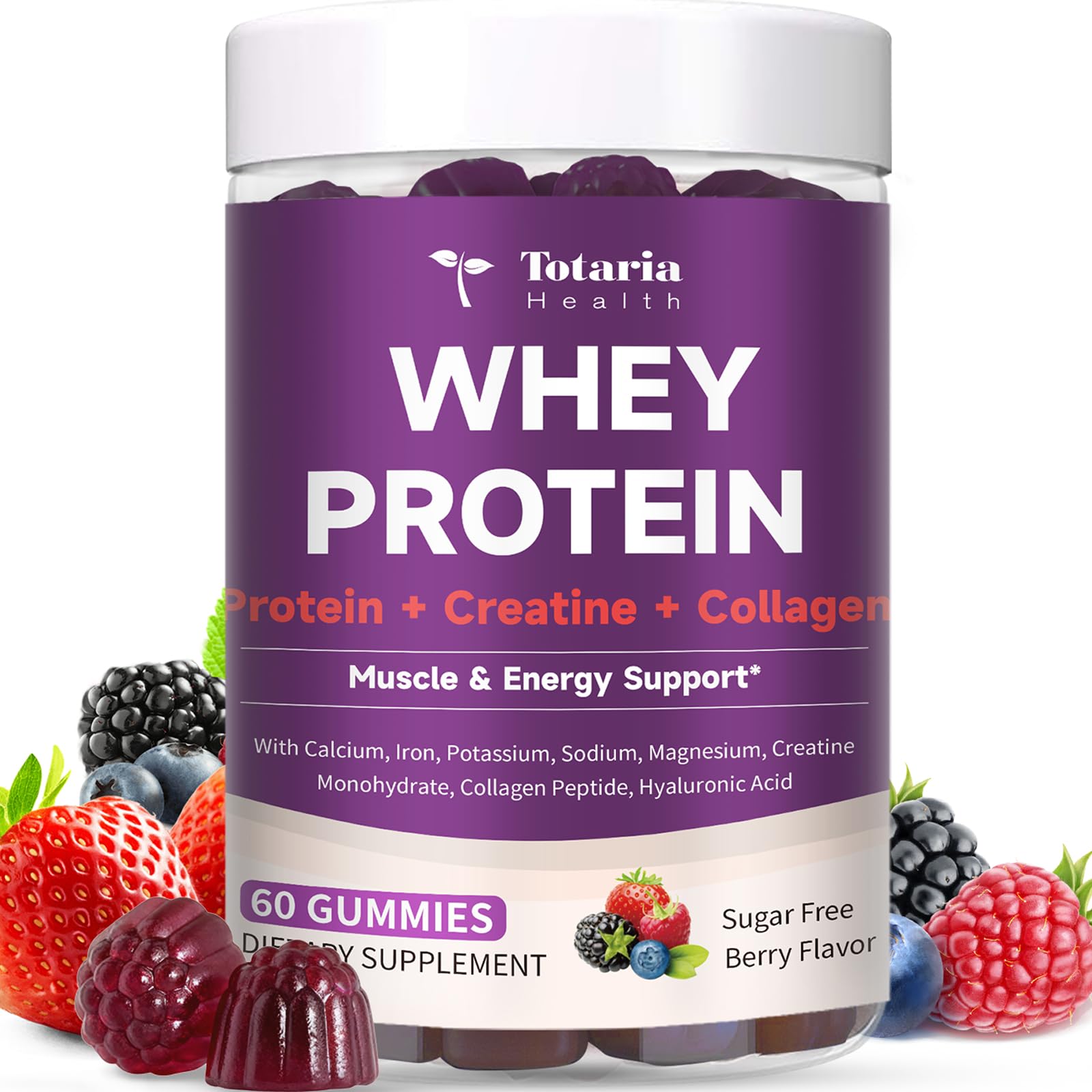 3 in 1 Whey Protein Gummies | Creatine Monohydrate | Collagen, 0 Sugar, Pure Protein Source, Muscle & Energy Support, Berry Flavor, for Women and Men Totaria uk supplements