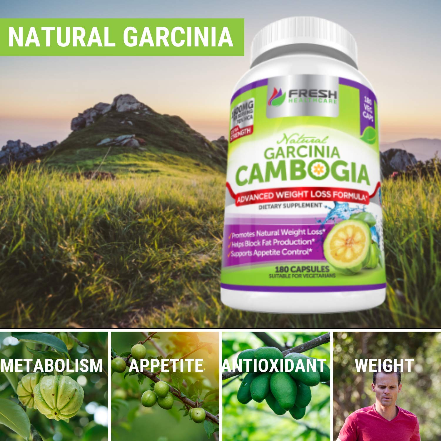 Fresh Healthcare 100% Pure Garcinia Cambogia Extract - All Natural Appetite Suppressant FRESH HEALTHCARE uk supplements