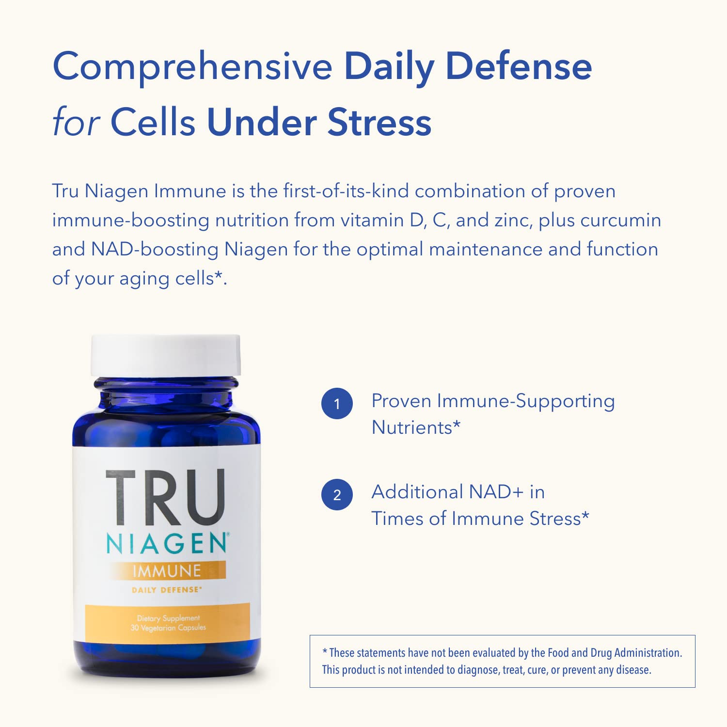 TRU NIAGEN Immune Support Supplement - Daily Defense, Vitamin C from Fermentation, Vegan Vitamin D3 2000 IU, Zinc, Plus Theracurmin (Curcumin) + Multi Award-Winning NAD Boosting Niagen 150mg 60ct TRU NIAGEN uk supplements