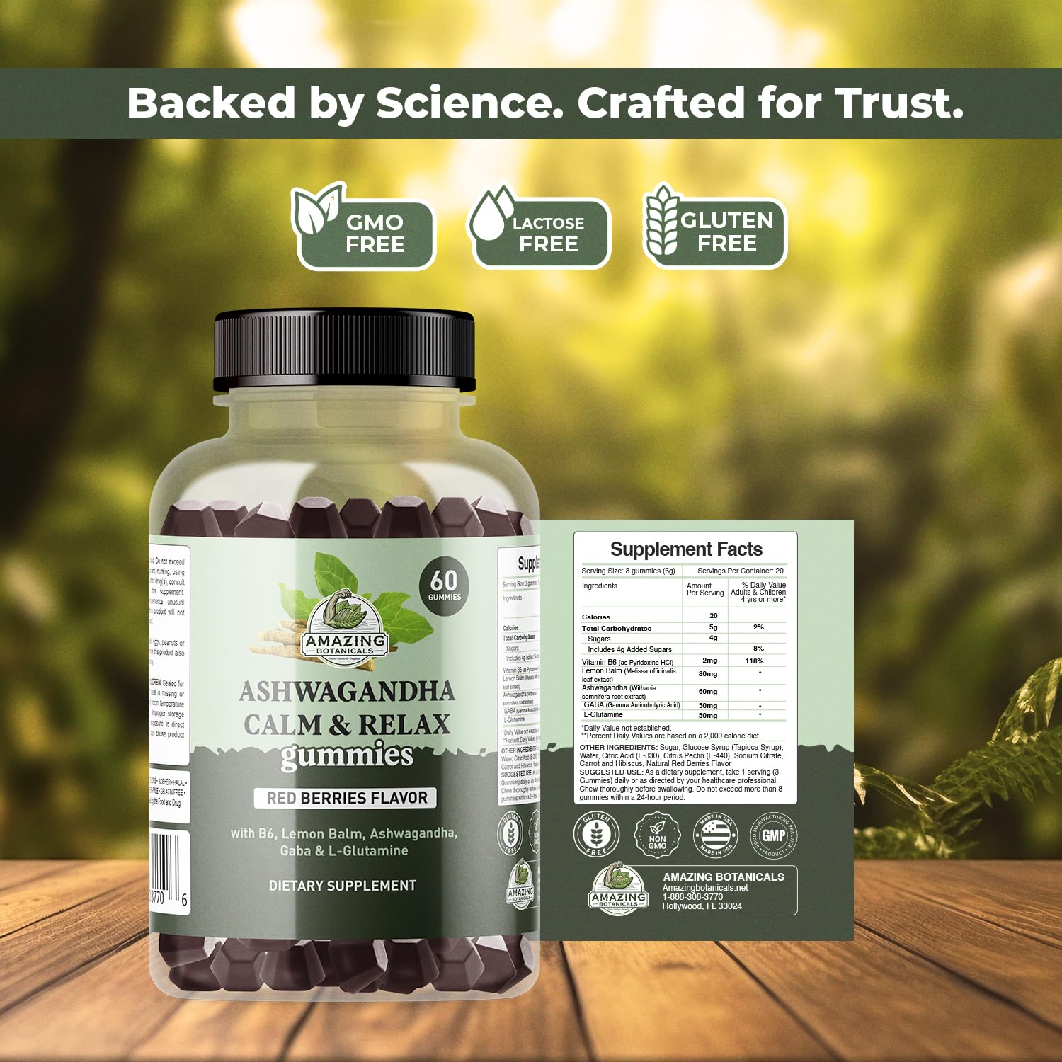 Ashwagandha Calm & Relax Gummies with Vitamin B6, Lemon Balm, GABA & L-Glutamine – 60 Gummies – Red Berries Flavor – Improve Sleep, Stress Relief & Mood – Vegan, Gluten-Free, Non-GMO Amazing Botanicals uk supplements