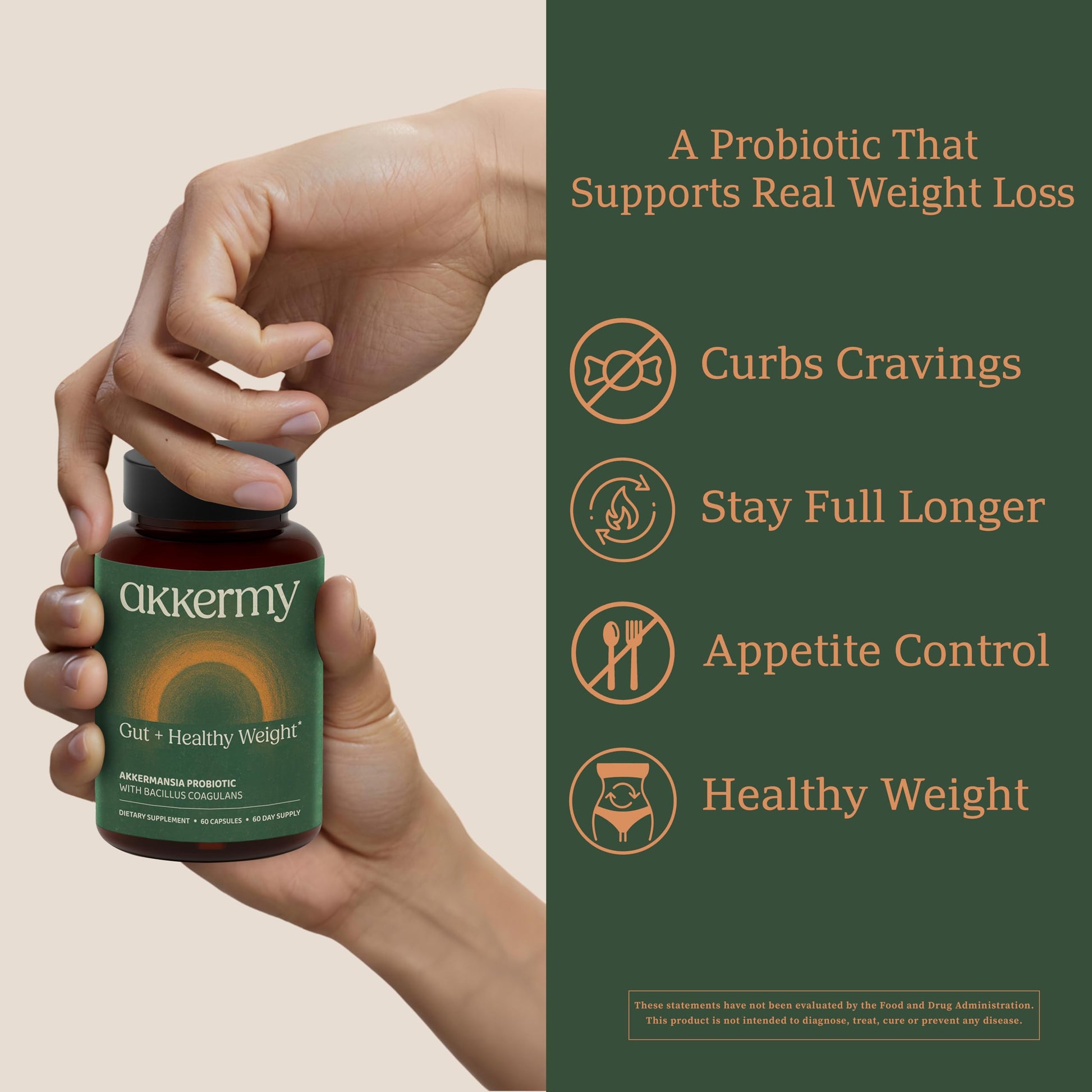 Akkermansia Probiotic for Appetite Suppressant & Craving Control | Increases GLP-1 for Weight Loss | 60 Day Supply | Made in USA | Bacillus Coagulans, B2, D3 & Chromium | SIBO Friendly, Vegan Akkermy uk supplements