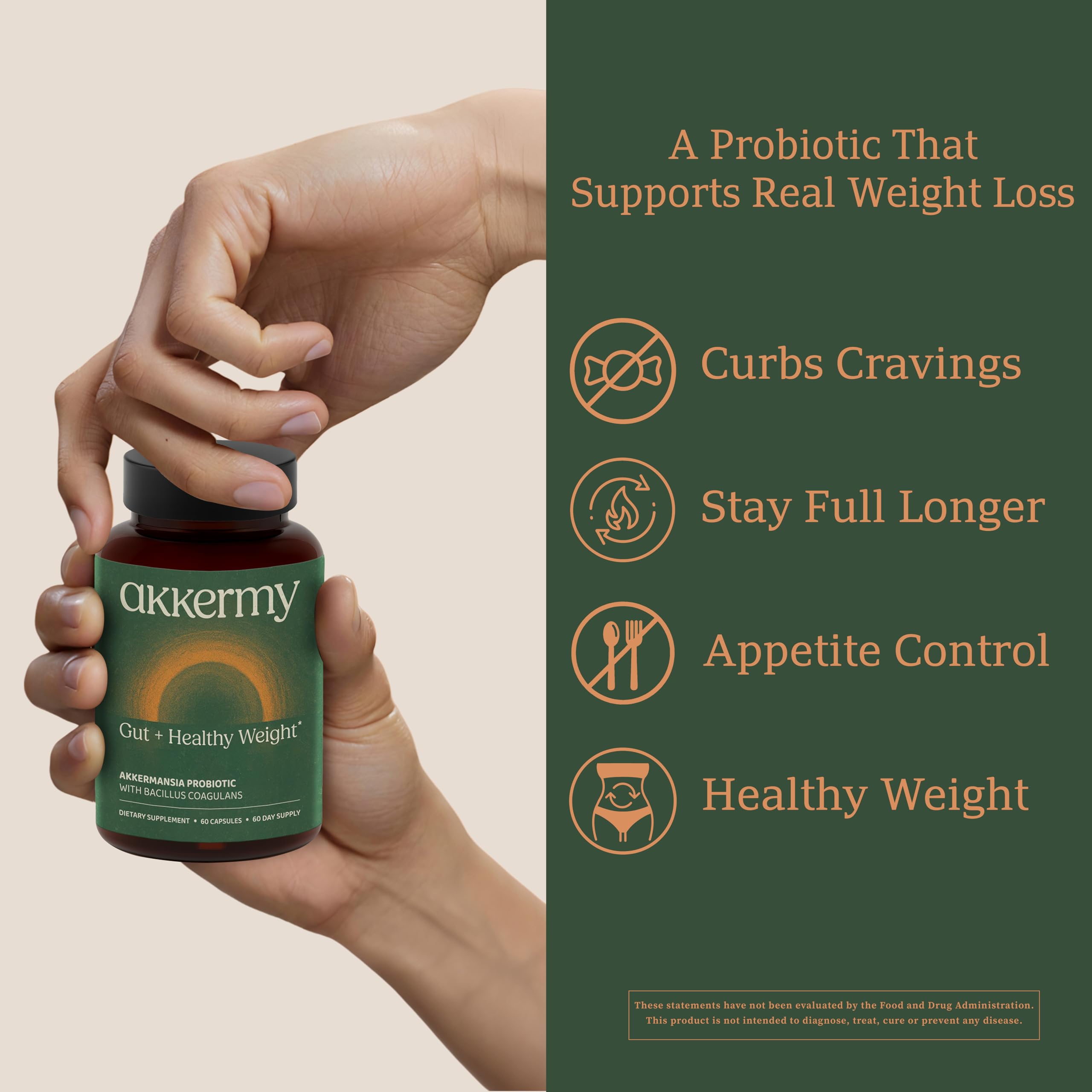 Akkermansia Probiotic for Appetite Suppressant & Craving Control | Increases GLP-1 for Weight Loss | 60 Day Supply | Made in USA | Bacillus Coagulans, B2, D3 & Chromium | SIBO Friendly, Vegan Akkermy uk supplements