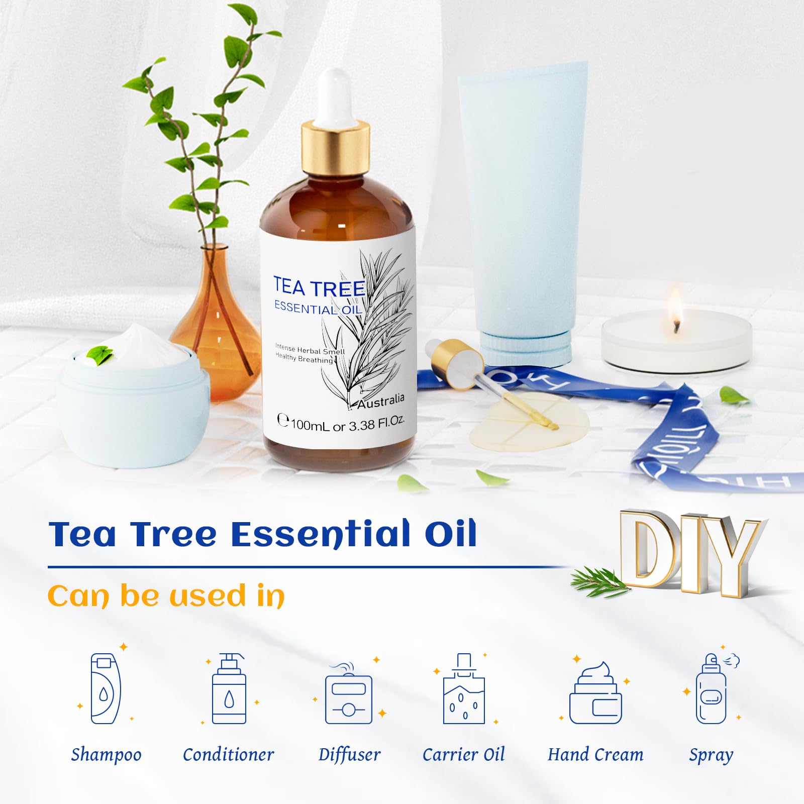 HIQILI Tea Tree Essential Oil (100 ML), 100% Pure for Toenail Fungus, Hair Damage HIQILI uk supplements