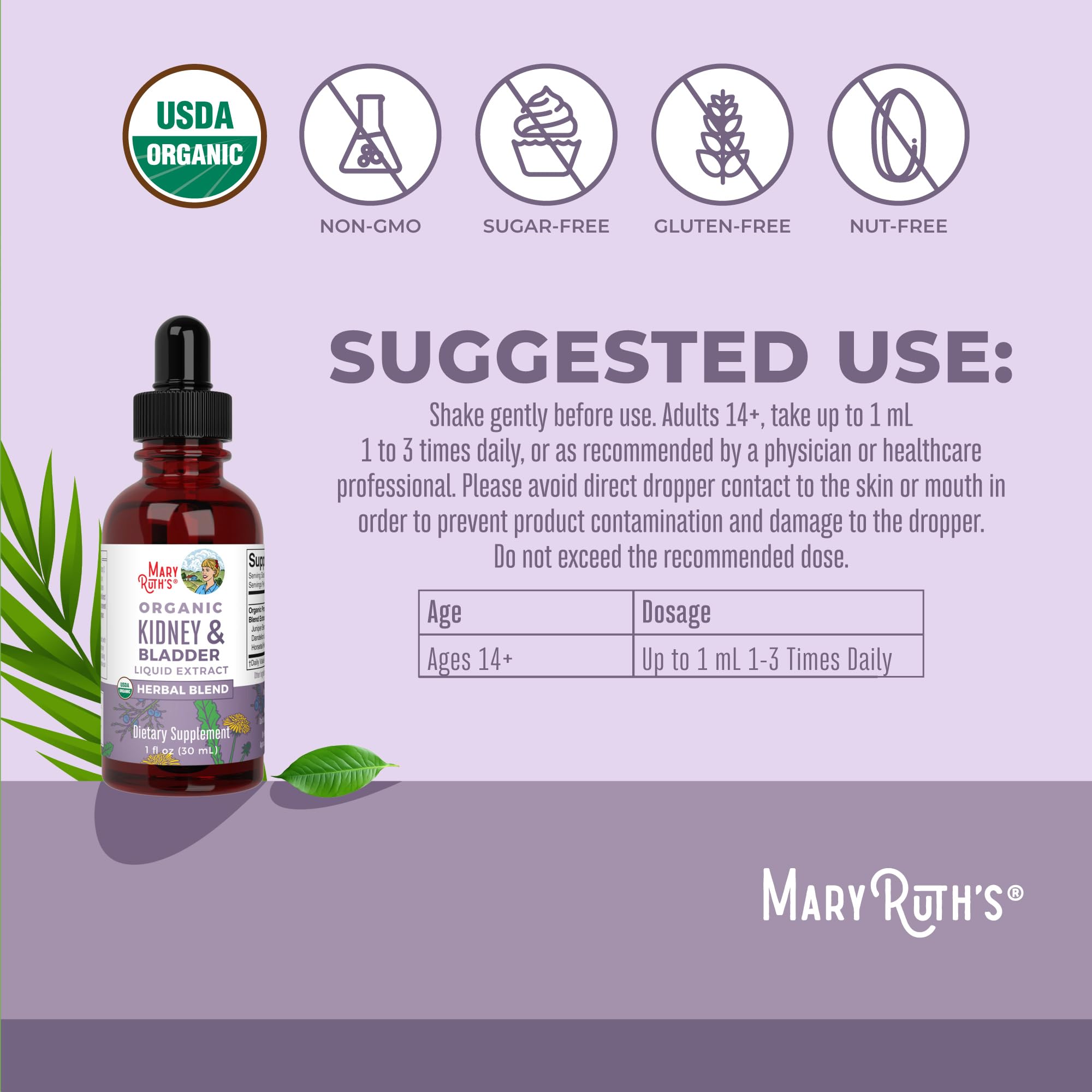 MaryRuth Organics Herbal Supplement Drops | Support Renal & Urinary Systems | Juniper Berry | Cleavers | Dandelion | Hawthorn | Horsetail & Chanca Piedra | Vegan | Non-GMO | 1 Fl Oz MARYRUTH'S uk supplements