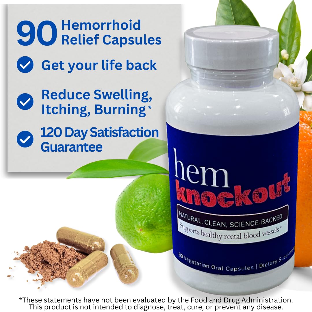 Hem Knockout Internal Hemorrhoid Relief Supplement- Fast-Acting Pills for Pain, Swelling & Bleeding - Natural Vein Strengthening Formula - 90 Day Supply - Made in USA Hem Knockout uk supplements