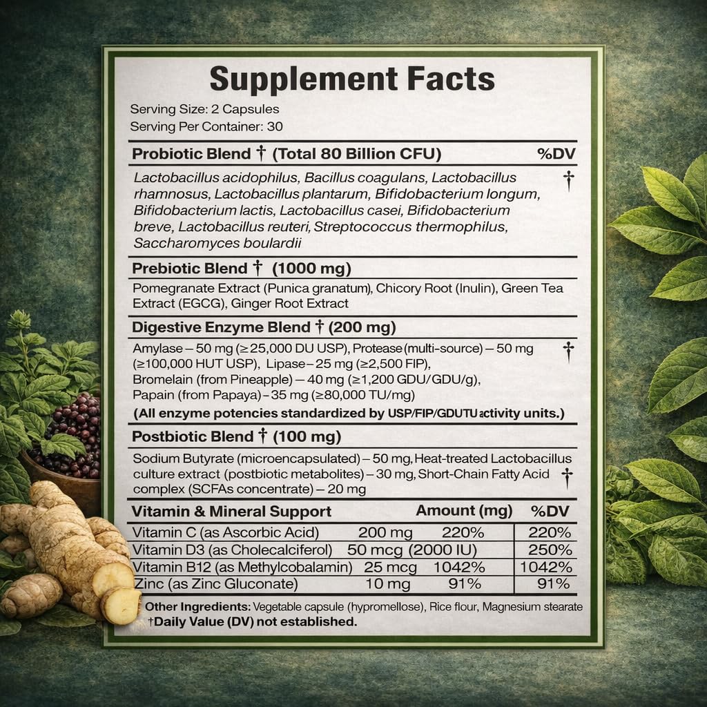 NATURAL NEED™ Gut Health – 5-in-1 Formula with Probiotics, Prebiotics, Postbiotics, Enzymes & Vitamins (C,D3,B12,Zinc) – Delayed Release Capsule – Supports Overall Digestion, Immunity & Gut – 60 Vegan NATURAL NEED uk supplements