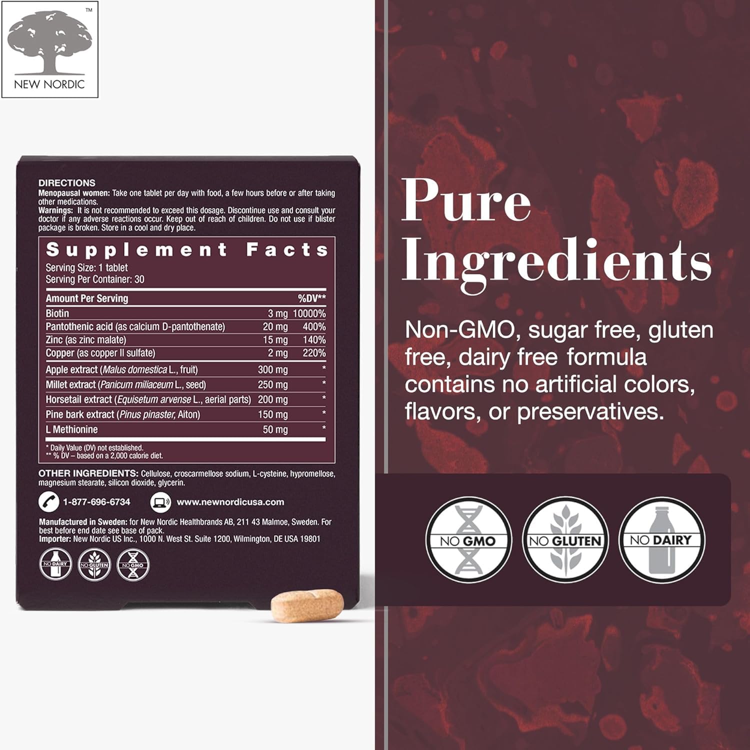 New Nordic Hair Volume Menopause, Supports Healthy Hair Growth During and After Menopause, Pine Bark and Annurca Apple Extract, 30 Tablets NEW NORDIC uk supplements