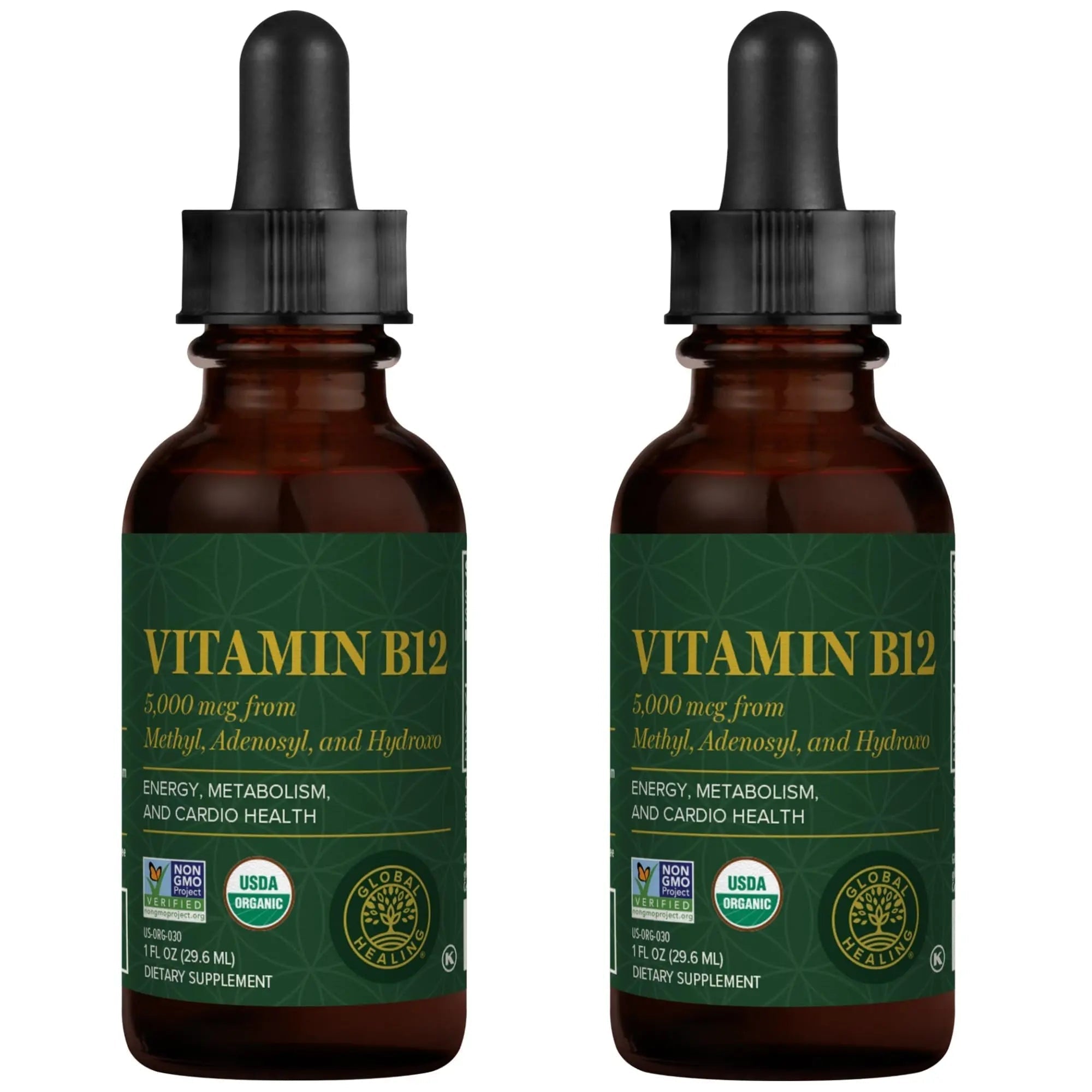 Global Healing Center - Vitamin B12 5000 mcg, Organic Sublingual Liquid Drops | 3-in-1 Methylcobalamin, Adenosylcobalamin, Hydroxo Blend, 1 Fl Oz (2-Pack) Global Healing Center uk supplements