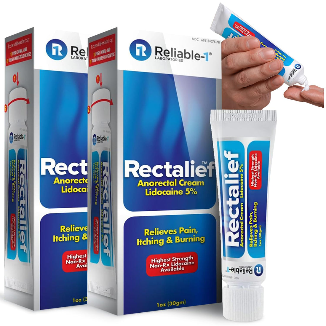 Rectalief 5% Lidocaine Hemorrhoid Cream (Max Non-RX Strength) Reliable-1 Laboratories Soothing Anorectal, Numbing Hemorrhoidal Ointment - Pain, Itching, & Burning, Strongest OTC Anal Treatment, 2-Pack Reliable-1 Laboratories uk supplements
