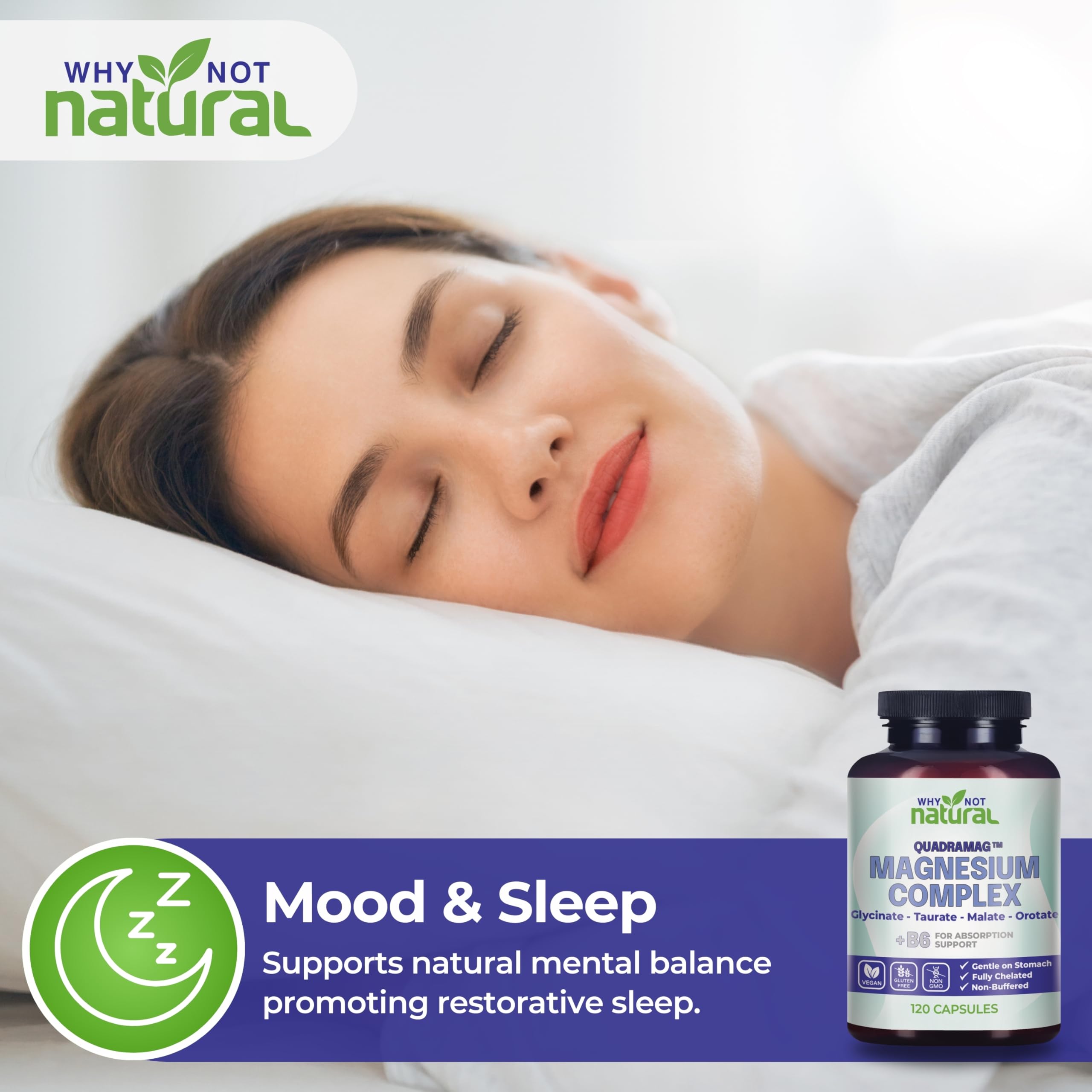 4-in-1 Magnesium Complex Supplement - Glycinate, Taurate, Malate, Orotate Blend - 300 mg per Serving, 120 Capsules Why Not Natural uk supplements