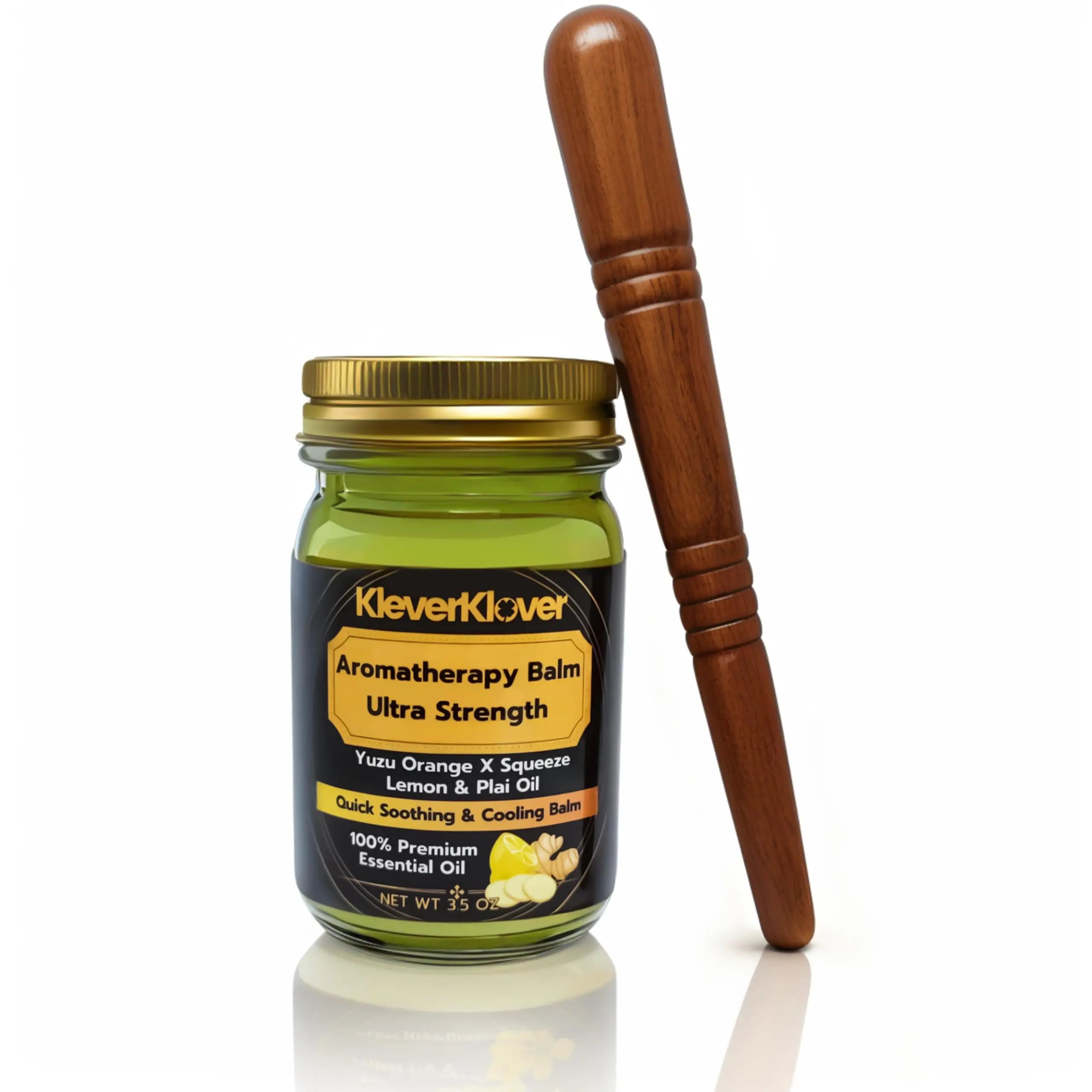 KleverKlover Back and Neck Aromatherapy Balm Ultra Strength for Healing Sore Muscle & Joint After Workout or Yoga - Plai Oil - Preservative Free- Citrus Scent + Free Massage Reflexology Wooden Stick KleverKlover uk supplements