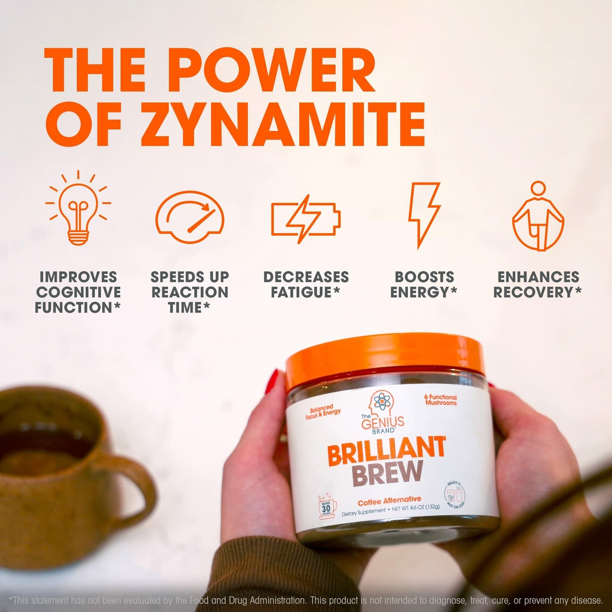 The Genius Brand Genius Brilliant Brew - Natural Coffee Substitute for Clear Thinking, Energy & Immune Support - No Crash or Jitters - Powered by Nootropics - Non-GMO - 30 Servings - Sweet Cocoa The Genius Brand uk supplements