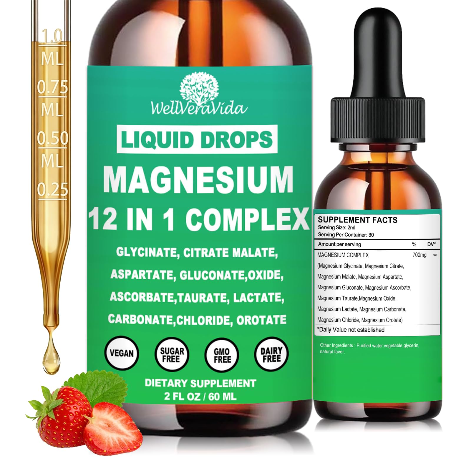 Magnesium Complex 700mg, 12 in 1 Magnesium Supplement with Glycinate Citrate Malate Oxide Taurate Aspartate Orotate Magnesium Relaxation, Muscle, Sleep Support, High Absorption Liquid Magnesium丨Vegan WellVeraVida uk supplements