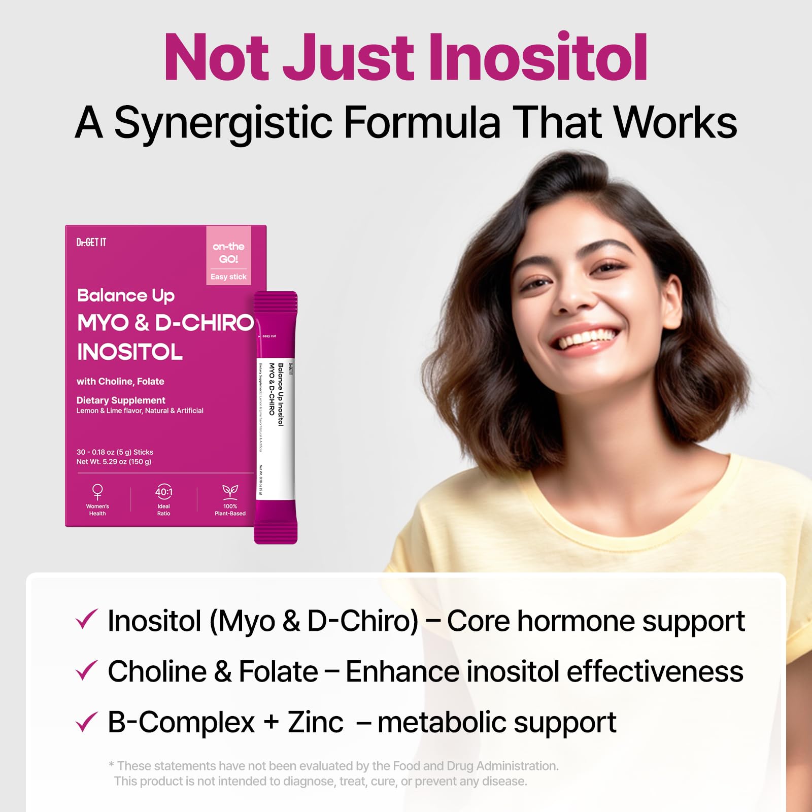 Dr.GET IT Balance Up Inositol 40:1 Myo & D-Chiro with Folate & Choline – Hormone Balance & Reproductive Health Support for Women – Lemon Lime Stick Powder, 30 Servings Dr.GET IT uk supplements