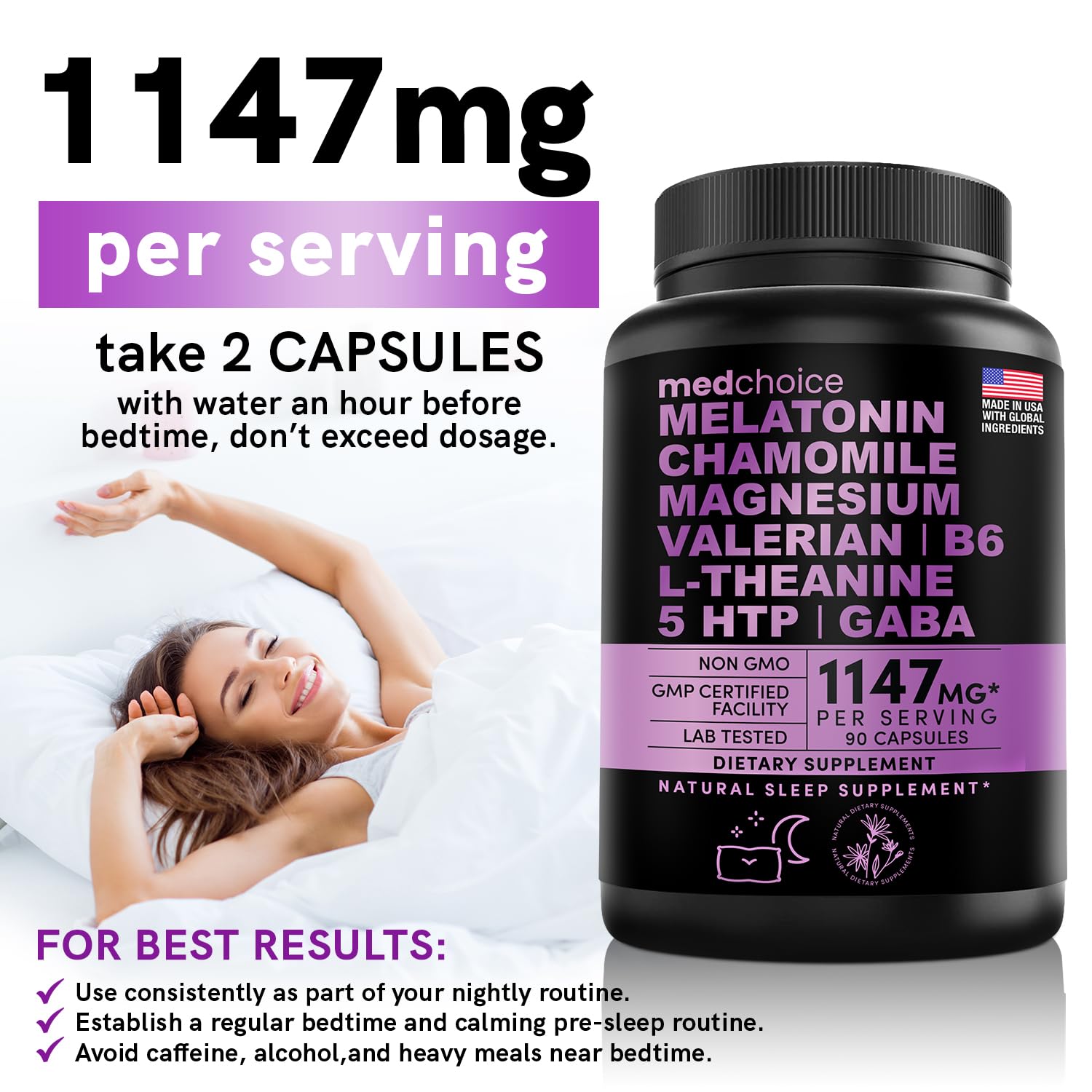 10-in-1 Melatonin Capsules - Melatonin 5mg Natural Sleep Aid for Adults MEDCHOICE uk supplements