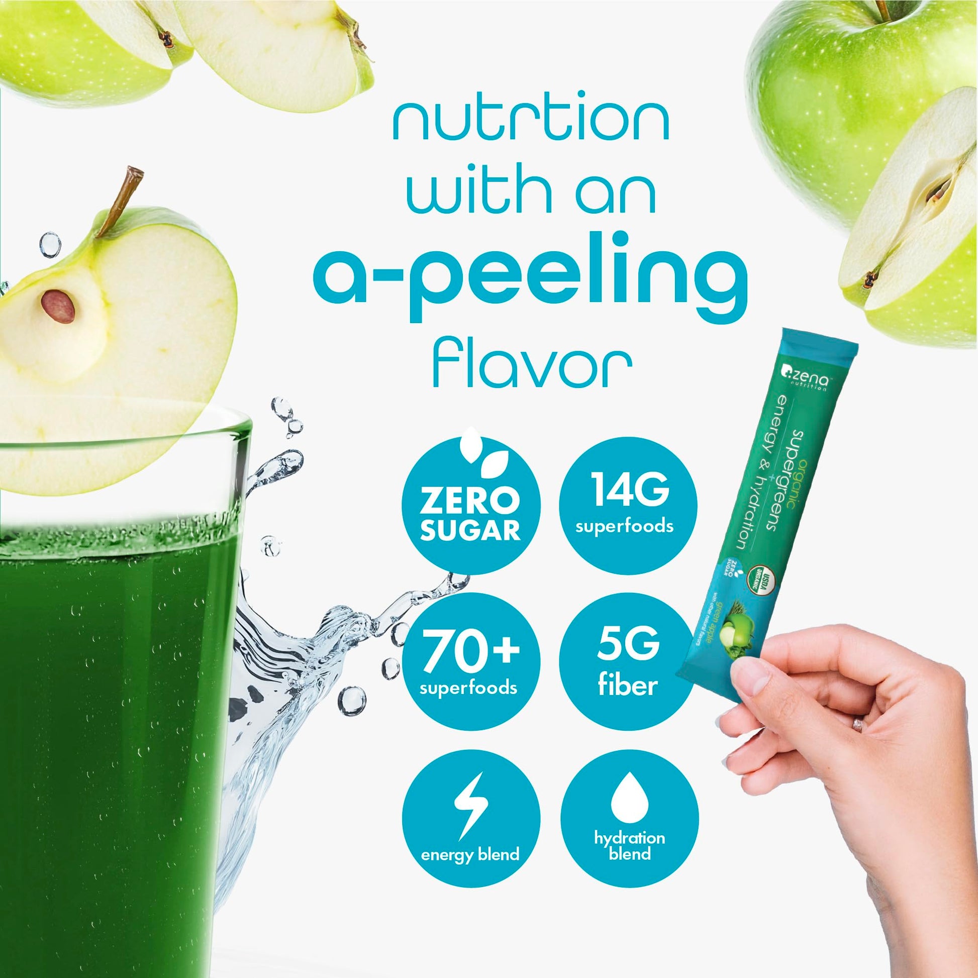 Zena Nutrition Organic Super Greens Energy & Hydration Powder, 70+ Superfoods, 0 Sugar, 5G Fiber, Spirulina, Chlorella, Prebiotics/Probiotics, Natural Caffeine + Electrolytes, 40 Drink Mix Packets Zena Nutrition uk supplements