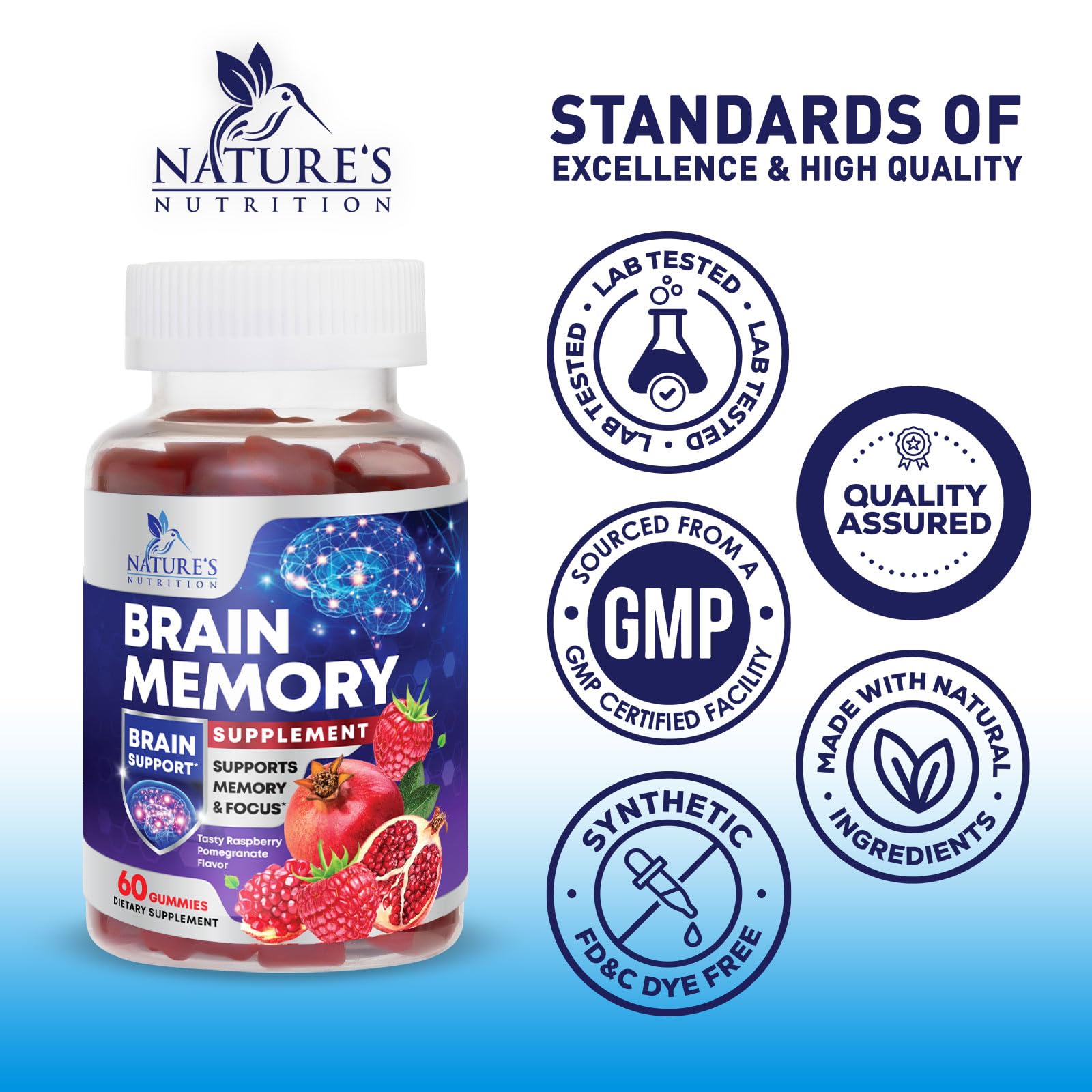 Brain Supplements for Memory & Focus Gummies - Brain Health Clarity with B6 B12 & Phosphatidylserine - Natural Nootropics Cognitive Concentration & Alertness Support Vitamins - 60 Vegan Gummies Nature's Nutrition uk supplements