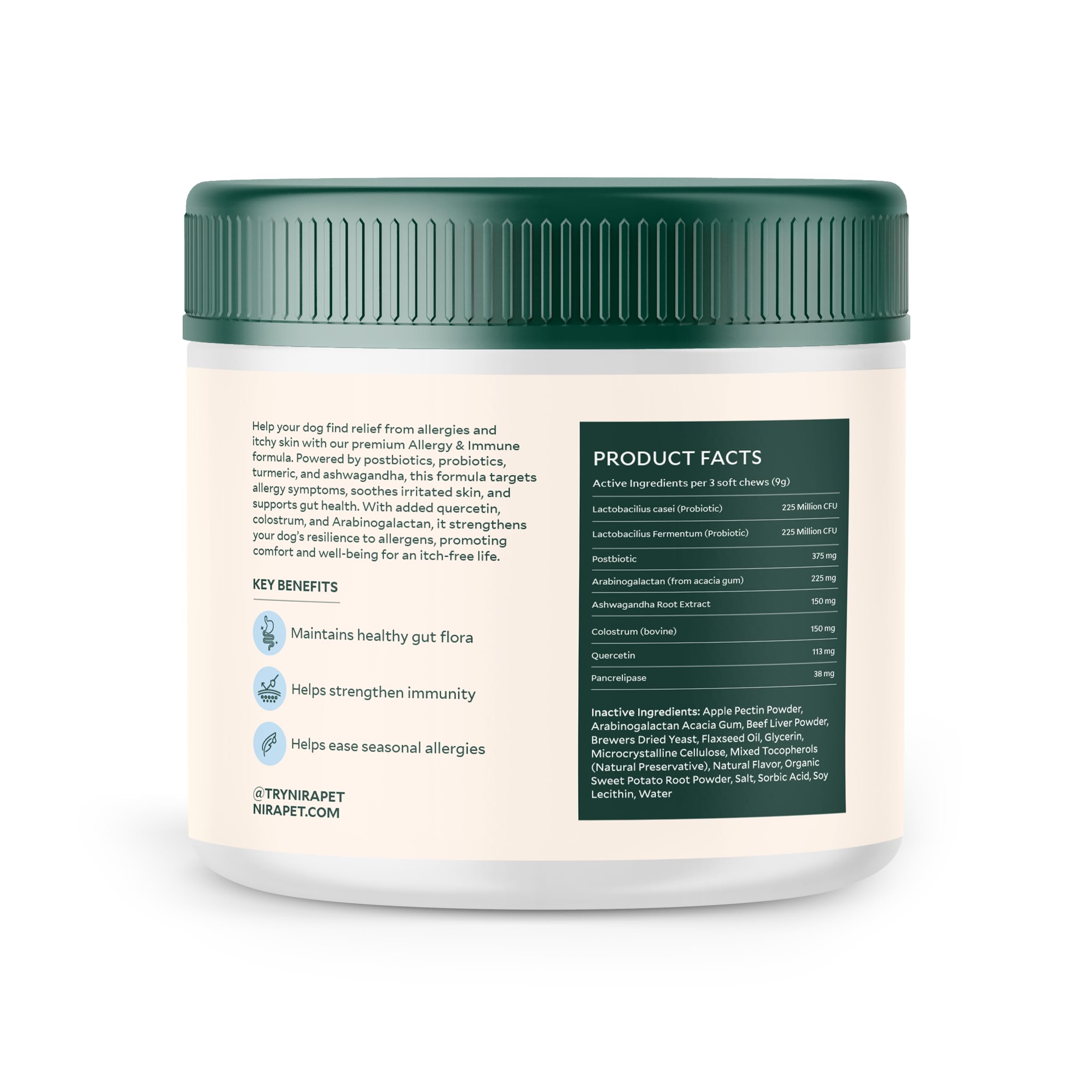 Nira Pet Probiotics for Dogs – 60 Beef-Flavored Chews with Postbiotics, Colostrum, Ashwagandha & Lactobacillus – Supports Gut Health, Immunity, Diarrhea, Gas & Stress Nira Pet uk supplements