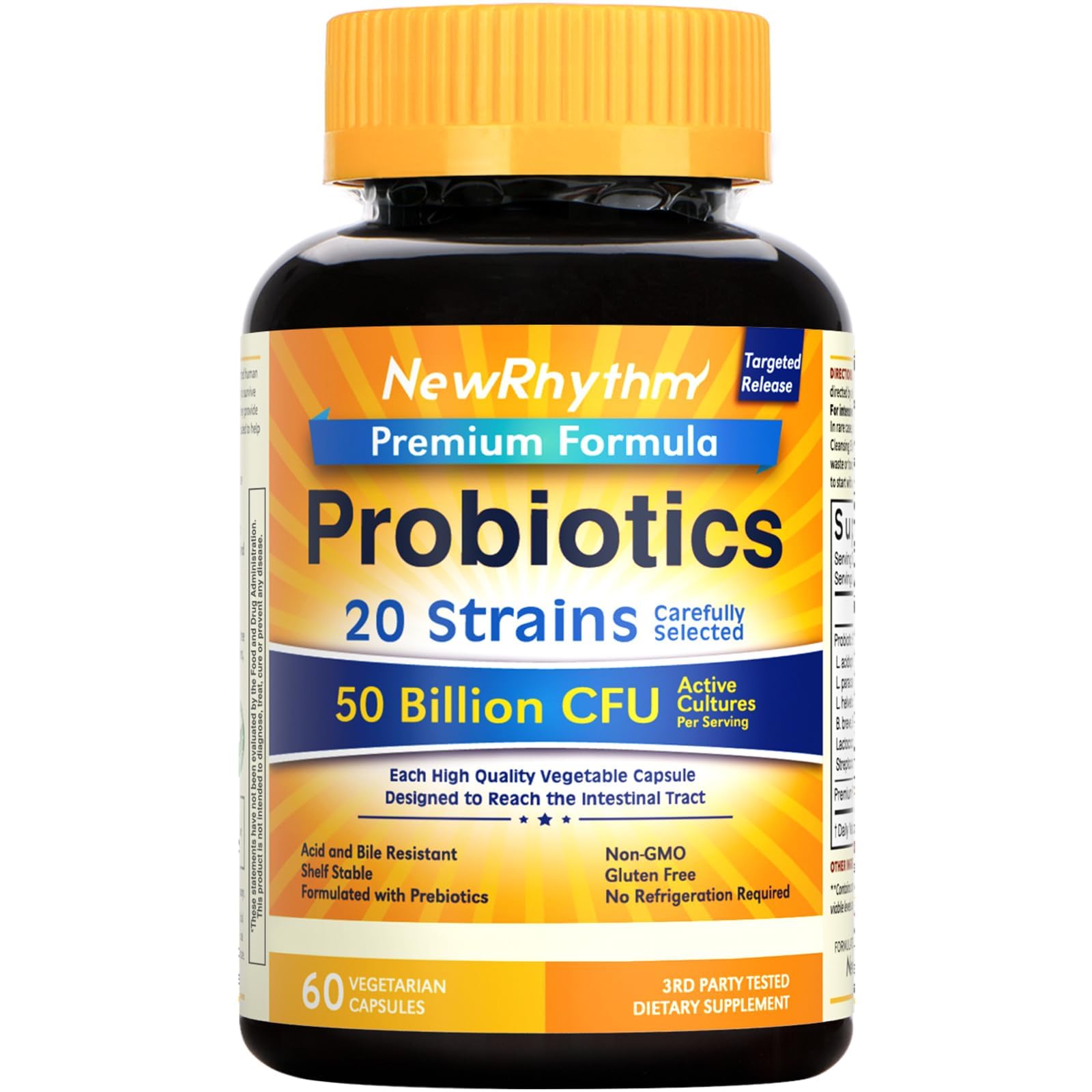 NewRhythm Probiotics 50 Billion CFU 20 Strains, 60 Veggie Capsules, Targeted Release Technology, Stomach Acid Resistant, No Need for Refrigeration, Non-GMO, Gluten Free NewRhythm uk supplements