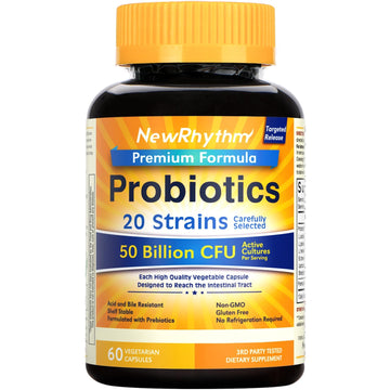 NewRhythm Probiotics 50 Billion CFU 20 Strains, 60 Veggie Capsules, Targeted Release Technology, Stomach Acid Resistant, No Need for Refrigeration, Non-GMO, Gluten Free NewRhythm uk supplements