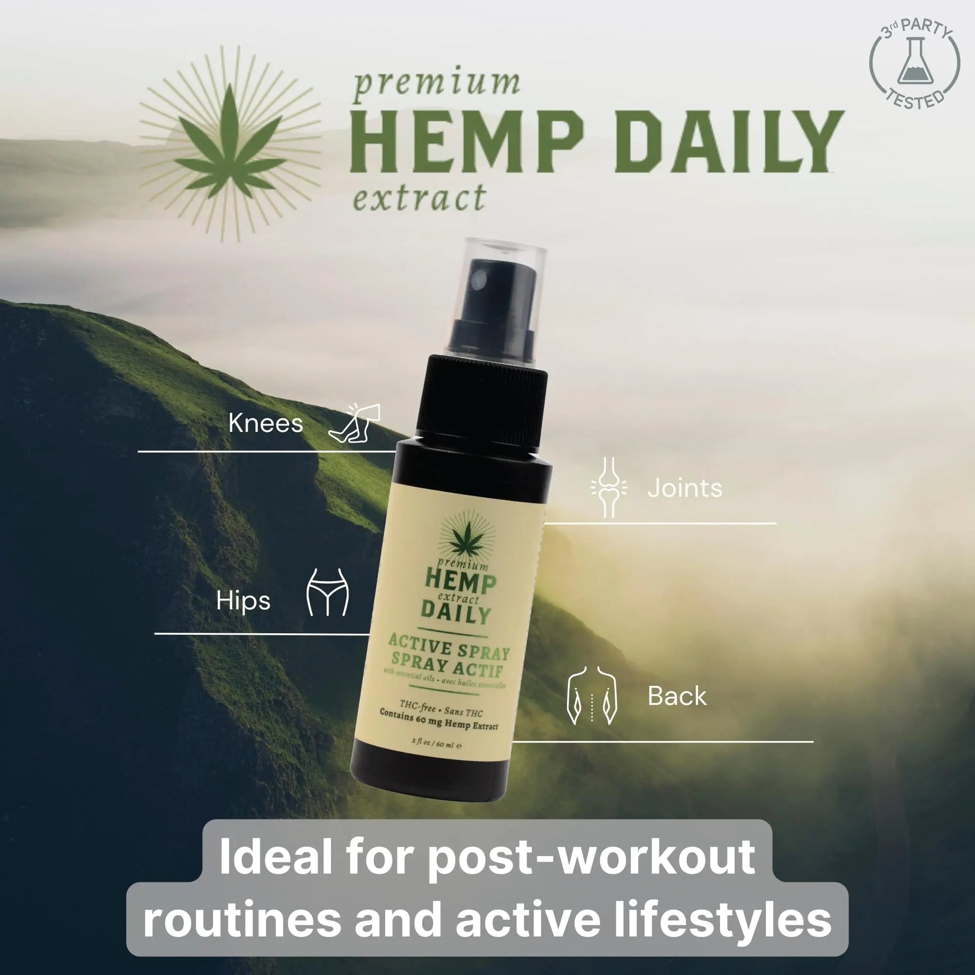 Hemp Daily Active Spray | Hemp Spray with Essential Oils | Vegan, Organic Ingredients | 2 Fluid Ounces (Original Spray, Single) Premium Hemp Extract Daily uk supplements