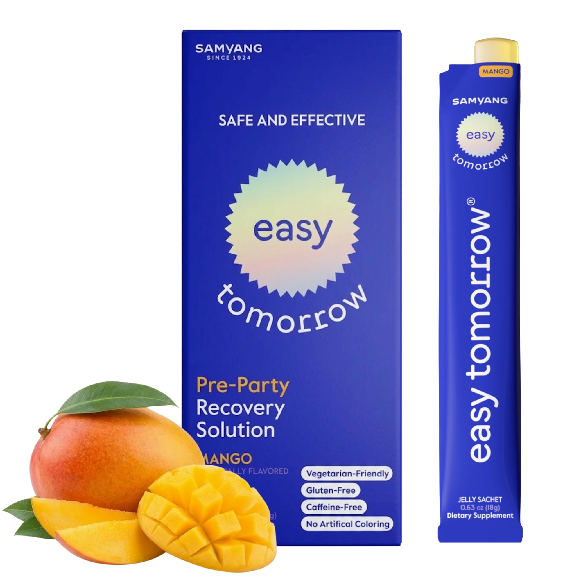 EASY TOMORROW - Natural Energy & Morning Vitality Jelly Stick - Daily Korean Skin Health Supplement & After Drinking Support with DHM & Glutathione - K-Beauty Inspired (Mango Flavor, 10 Sticks) EASY TOMORROW uk supplements