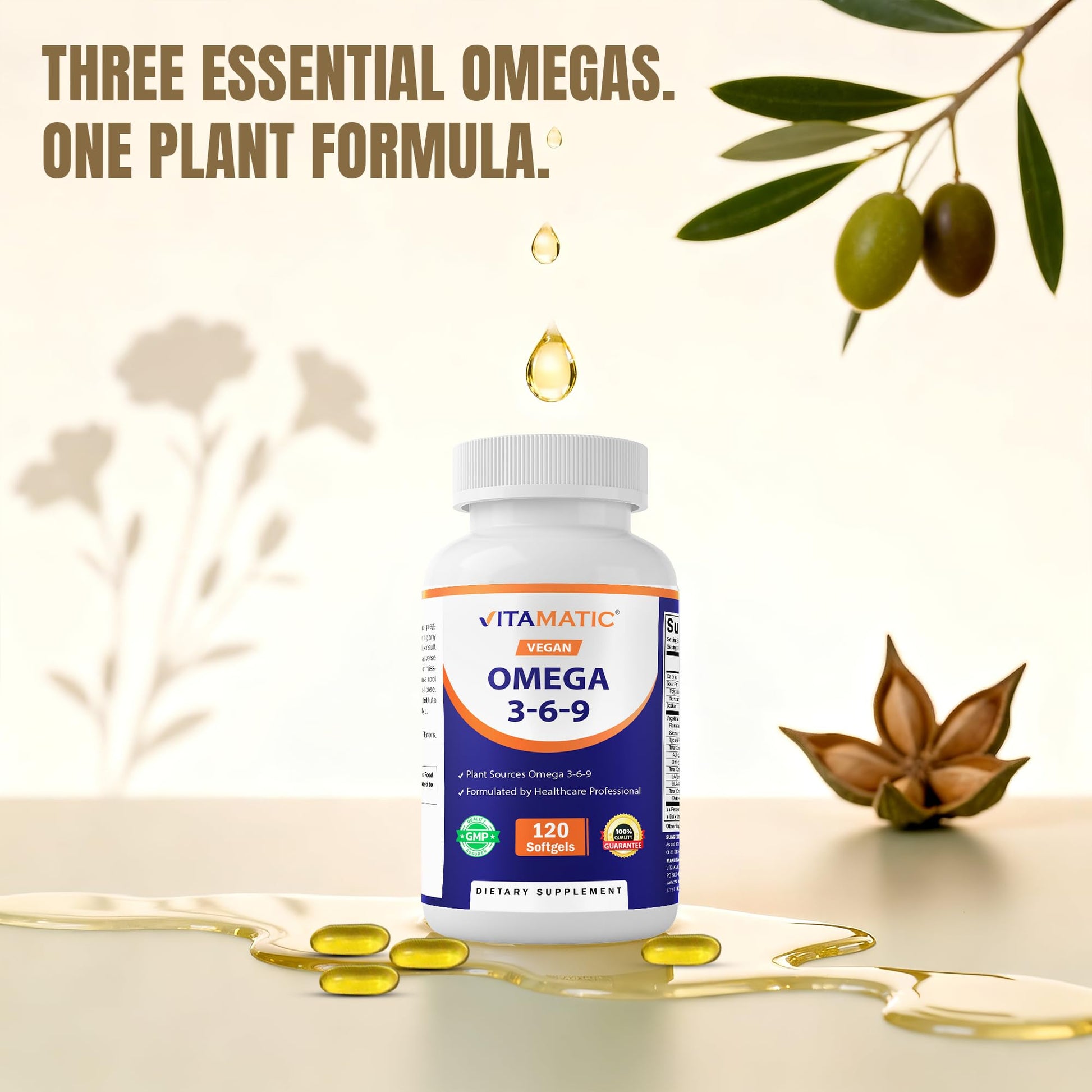 Vitamatic Vegan Omega 3-6-9 Complex 1250mg | Flaxseed, Olive, Borage & Algae Oils | Plant-Based Omegas | 120 Softgels Vitamatic uk supplements