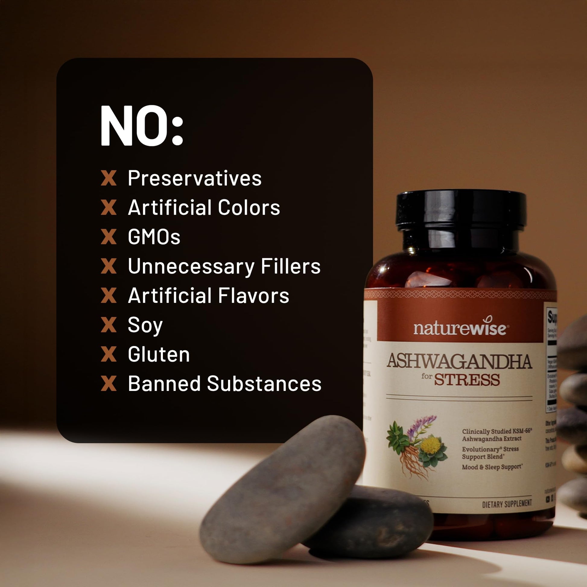 NatureWise Ashwagandha for Stress - With KSM-66 Extract, GABA, L-Theanine, Rhodiola Rosea - Herbal Mood & Sleep Support - Vegan, Non-GMO, Gluten-Free - 60 Capsules[1-Month Supply] NatureWise uk supplements