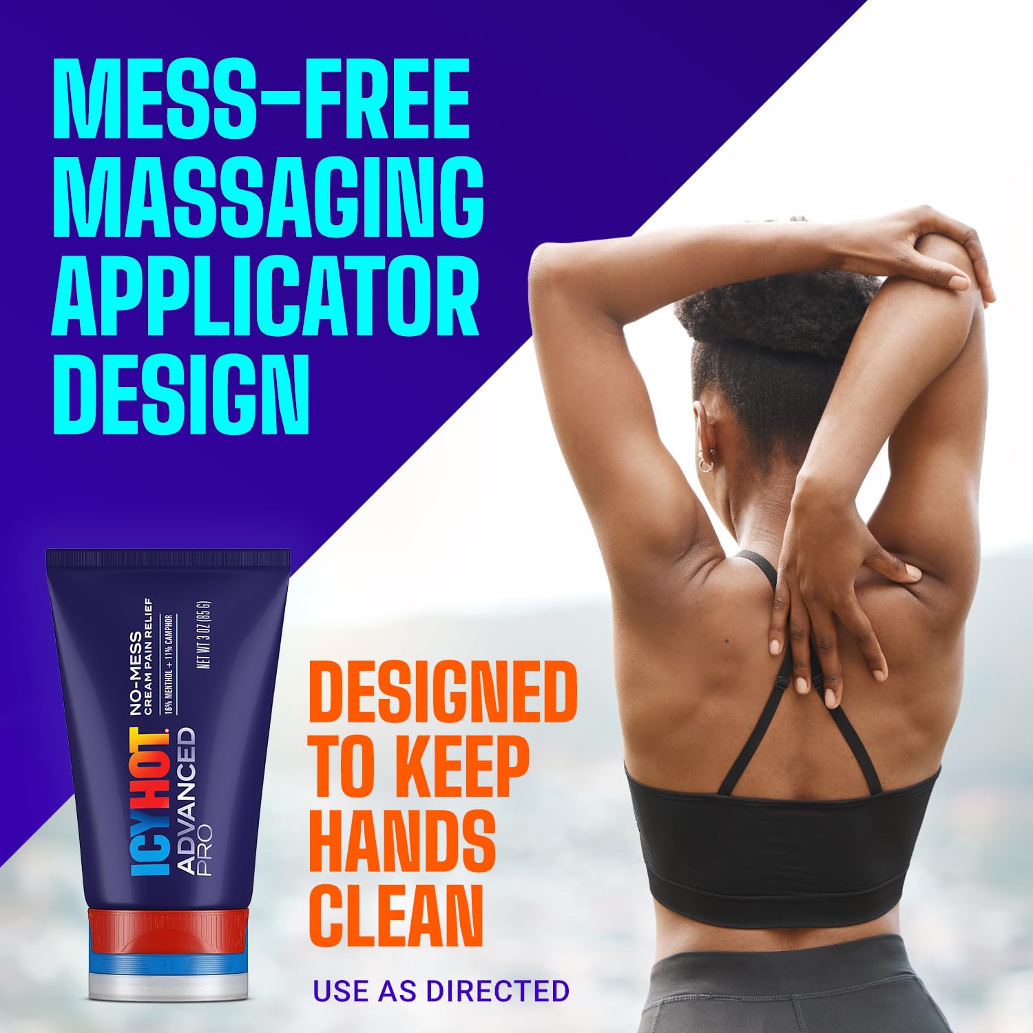 Icy Hot Advanced PRO Pain Relief No-Mess Cream with Massaging Applicator, Max Strength Pain Relief with Menthol 16% and Camphor 11% for Backaches, Joints, Muscle Strains and Arthritis, 3 oz Icy Hot uk supplements
