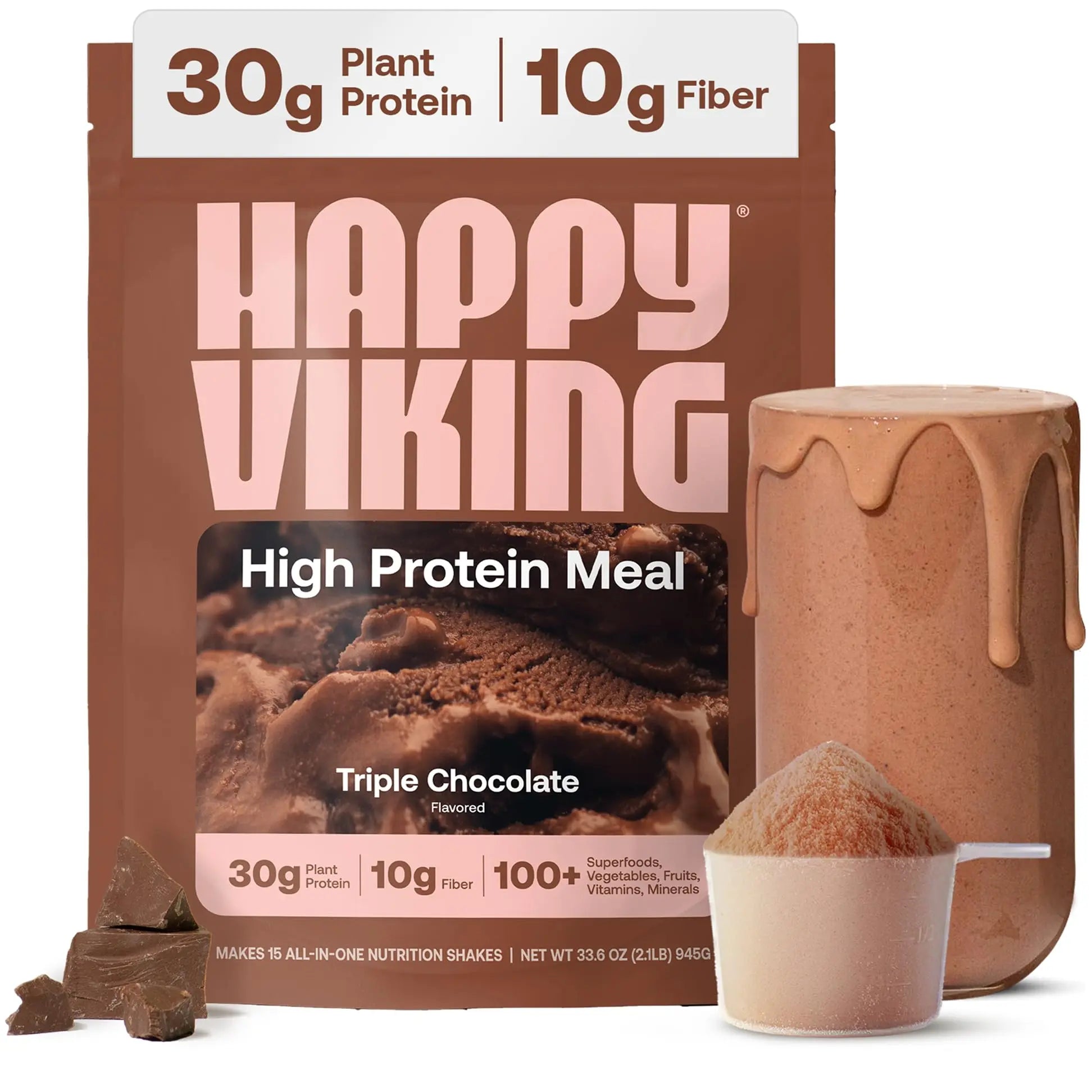 Happy Viking Plant-Based Protein Powder +100 Superfoods Chocolate Meal Replacement Shake, Created by Venus Williams, 30g Plant Protein, 10g Fiber, Vegan, Gluten-Free, Non-GMO,15 Meals Happy Viking uk supplements