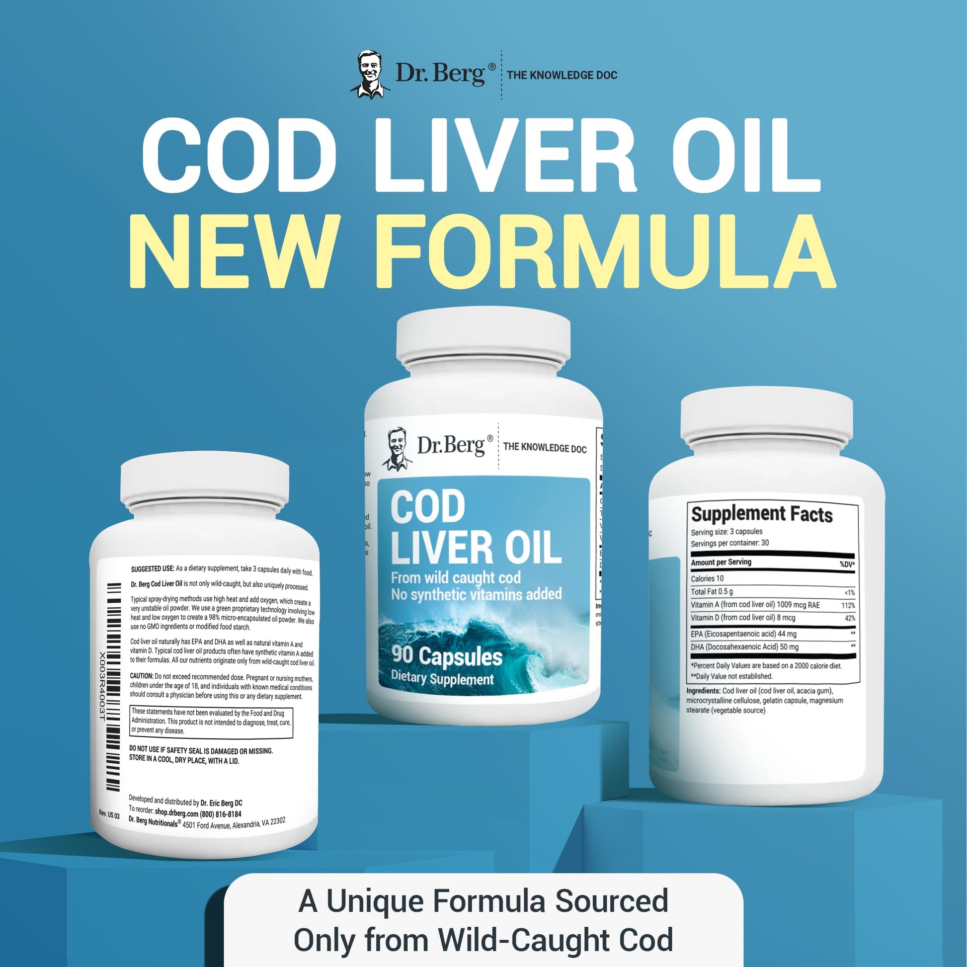 Dr. Berg Cod Liver Oil Capsules - New Formula Without OxBile - Rich in Omega-3 Fatty Dr. Berg Nutritionals uk supplements