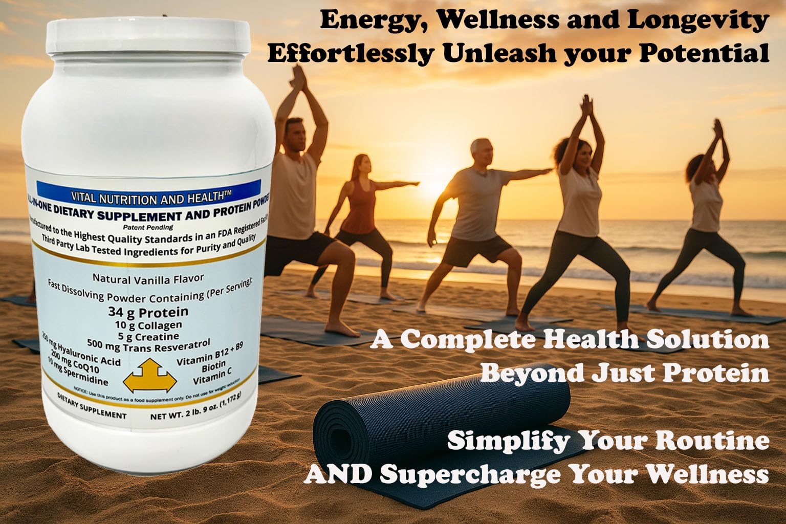 Vital Nutrition and Health All-in-One Powder: Protein, Collagen, Creatine, Resveratrol, Spermidine, Hyaluronic Acid, CoQ10 + Key Vitamins Vital Nutrition and Health uk supplements