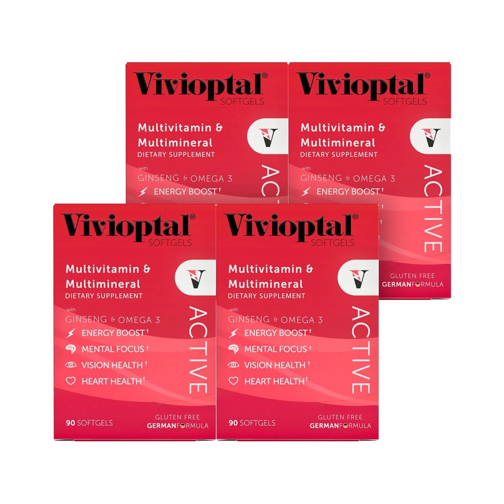 Vivioptal Active, 90 Softgels (1 Year Supply), Ginseng & Omega 3, Multivitamin & Multimineral, Gluten Free, German Formula Vivioptal Vitamins uk supplements