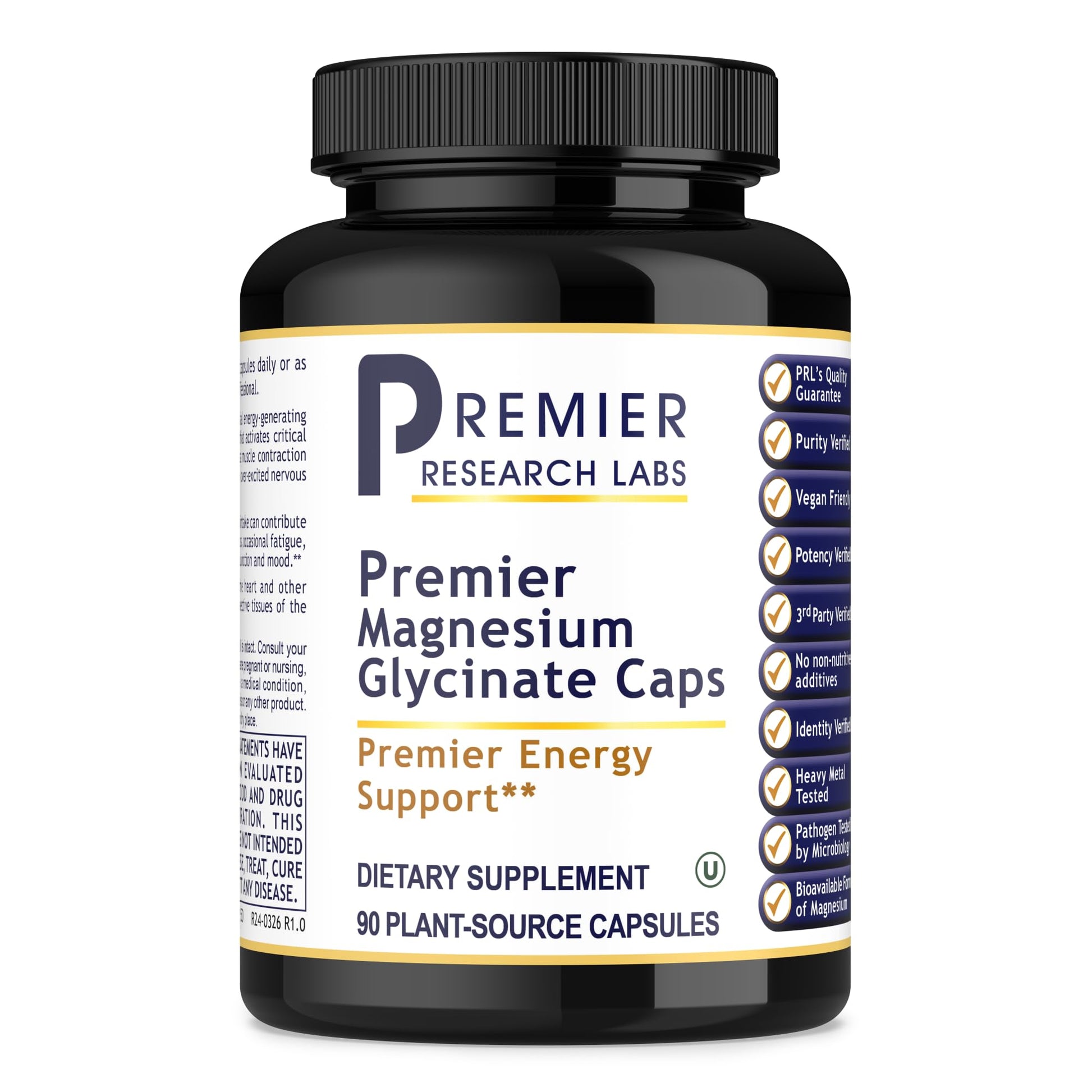 Premier Research Labs Magnesium Glycinate Supplement - Pure Magnesium, High Absorption, Supports Sleep Quality, Chelated, Vegan, Third Party Tested, Premier Energy Support - 90 Capsules Premier Research Labs uk supplements