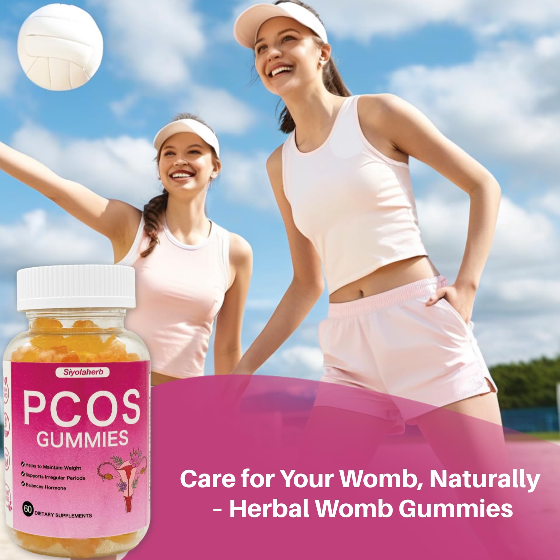 PCOS Vitamins Gummies for Women Hormone Balance & PCOS Relief & Fertility Support, 60 Ovarian Support Vitamins with Inositol for Healthy Menstrual Cycle, Inositol Gummies for Hirsutism and Acne Siyolaherb uk supplements