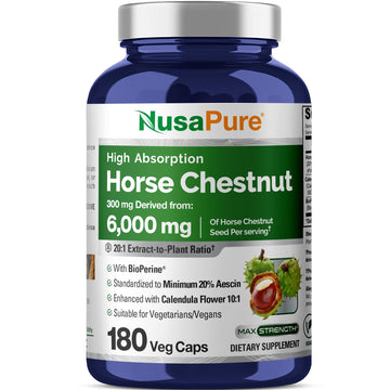 NusaPure Horse Chestnut 20:1 Extract, 300 mg Equivalent to 6,000mg 180 Veggie Caps Non-GMO, Vegan, BioPerine, Calendula Flower NusaPure uk supplements