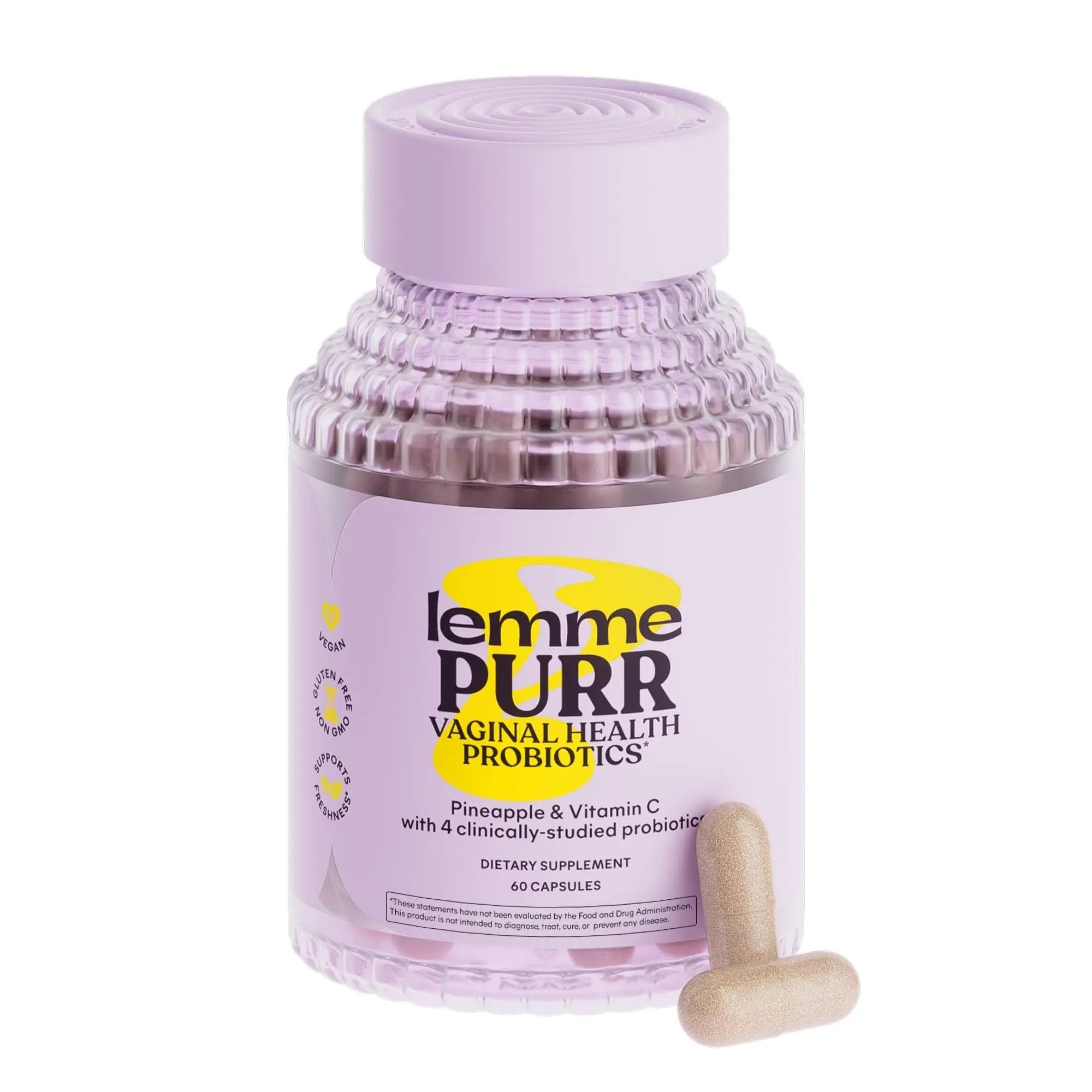 Lemme Purr Vaginal Probiotics for Women - Promotes pH Balance, Healthy Vaginal Odor & Urinary Tract Health w/Lactobacillus Blend, Clinically Tested Strains, Pineapple & Vitamin C - 60 Veggie Capsules Lemme uk supplements