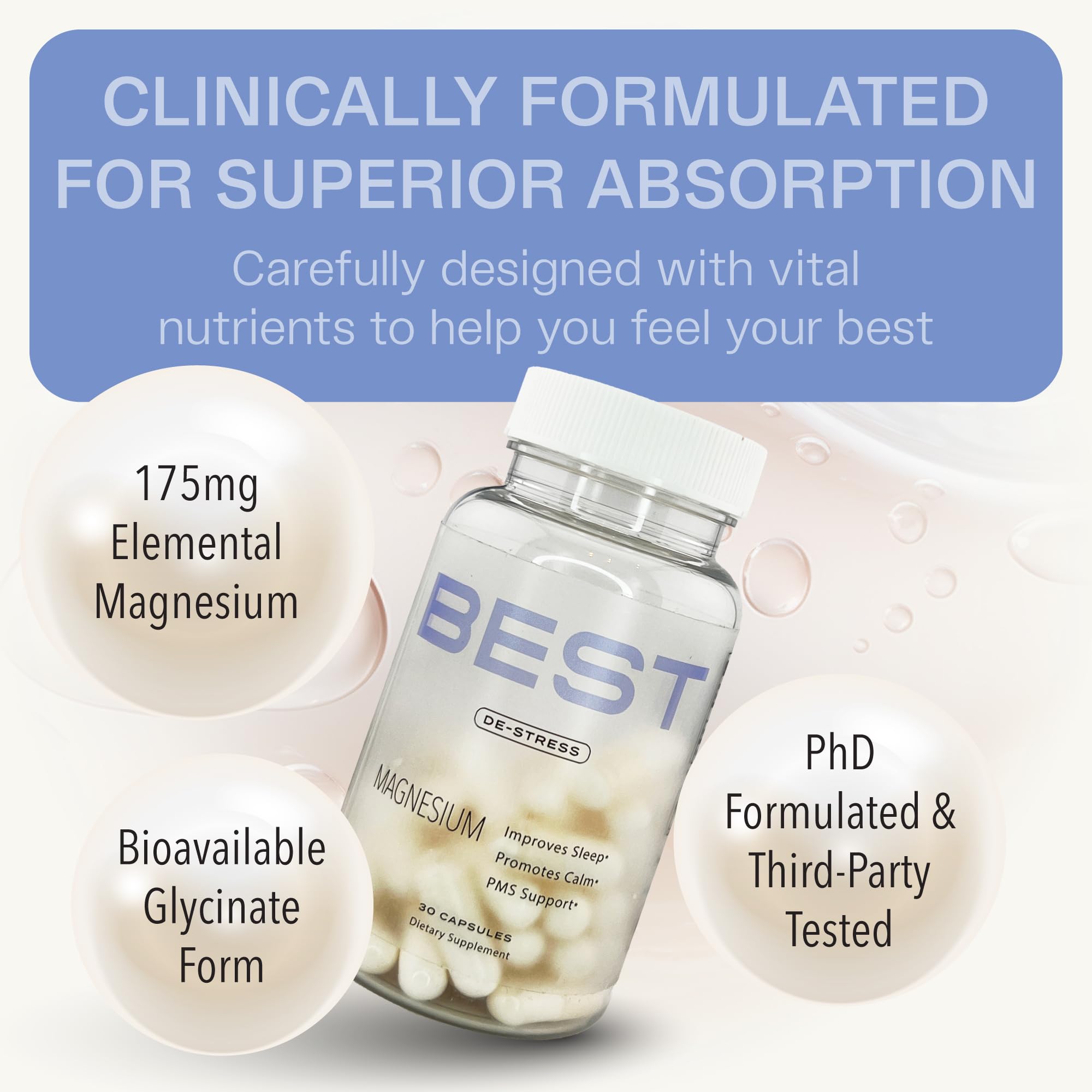 BEST Magnesium Glycinate Supplement for Women - High Absorption, Breakthrough for Sleep, Stress - Menopause Symptoms, Magnesium for Women Over 40 - Gentle on Stomach, Non-GMO, Vegan - 30 Day Supply BEST Supplements uk supplements