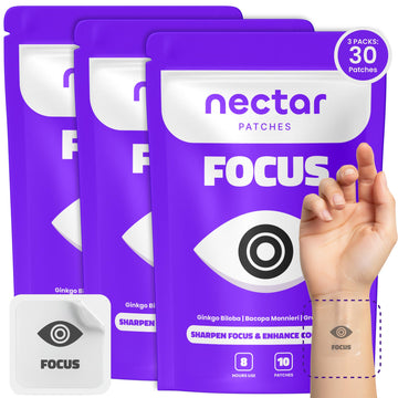 Nectar Focus Patches | Natural Cognitive Support with Ginkgo Biloba, Bacopa & Magnesium for Memory – Mental Clarity Neuro Patches for Work, Study – Clean Plant-Based Nootropic Alternative | 30 Count Nectar Patches uk supplements