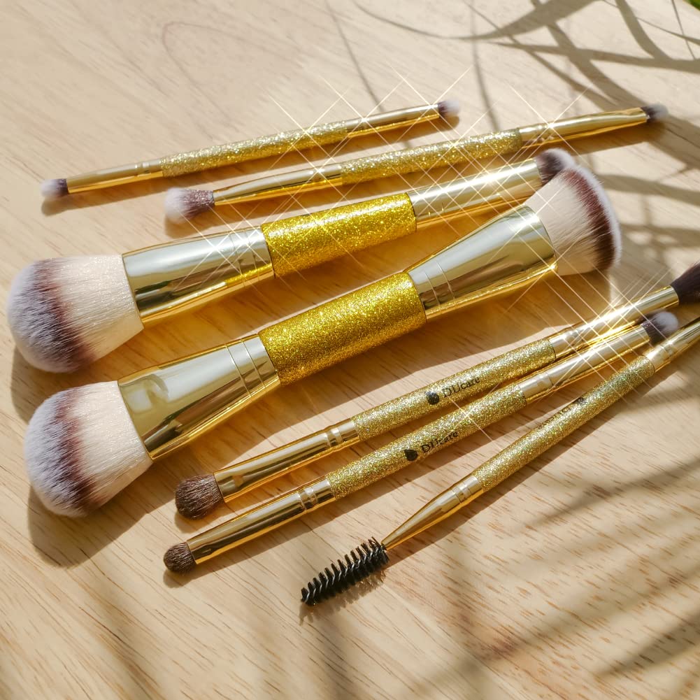 DUcare Dual End Foundation Contour Bronzer Brush, Gold Glitter Handle Double Ended Professional Face Makeup Tool for Liquid Cream Powder DUcare uk supplements