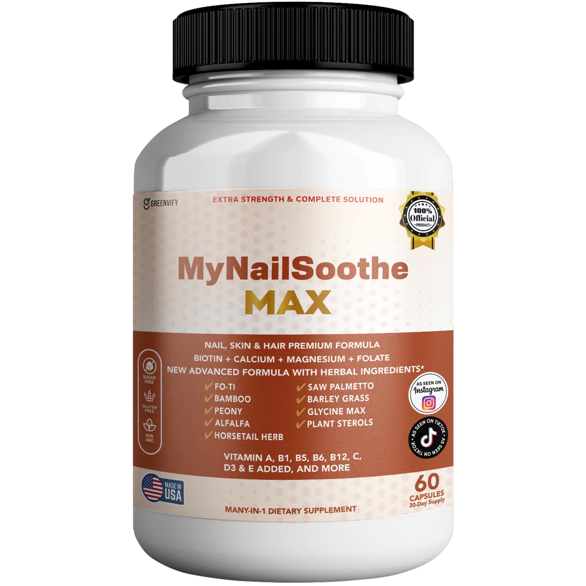 GREENVIFY MyNailSoothe MAX Hair, Skin & Nail Supplement, 60 Capsules, with Biotin 5000mcg, Vitamins, Minerals & Herbal Blend (1) GREENVIFY uk supplements