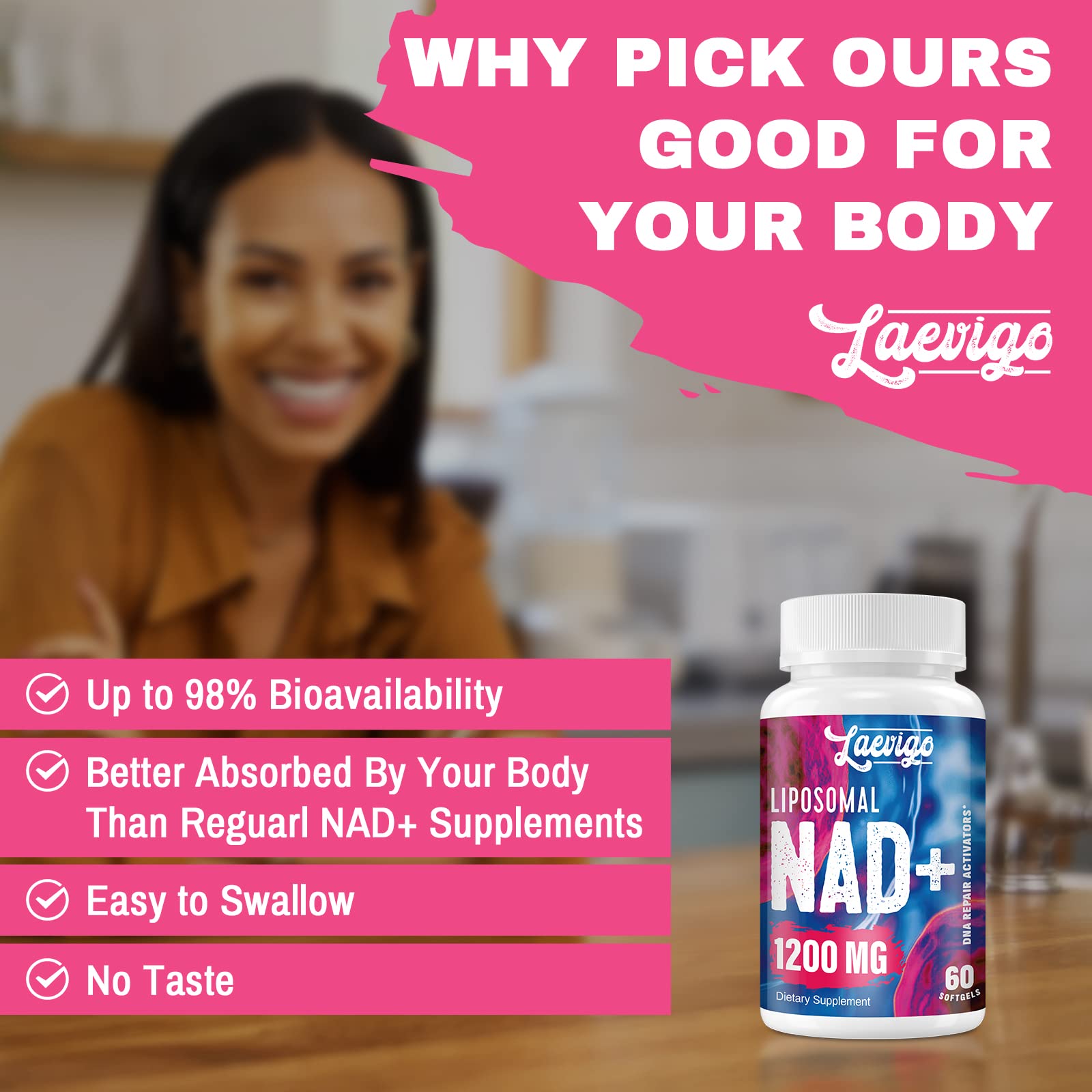 Laevigo Liposomal NAD+ Supplement 1200mg High Absorption, Cellular Energy & Mitochondrial Support, NAD Plus for Longevity & Vitality, Anti-Aging Formula, 60 Softgels Laevigo uk supplements