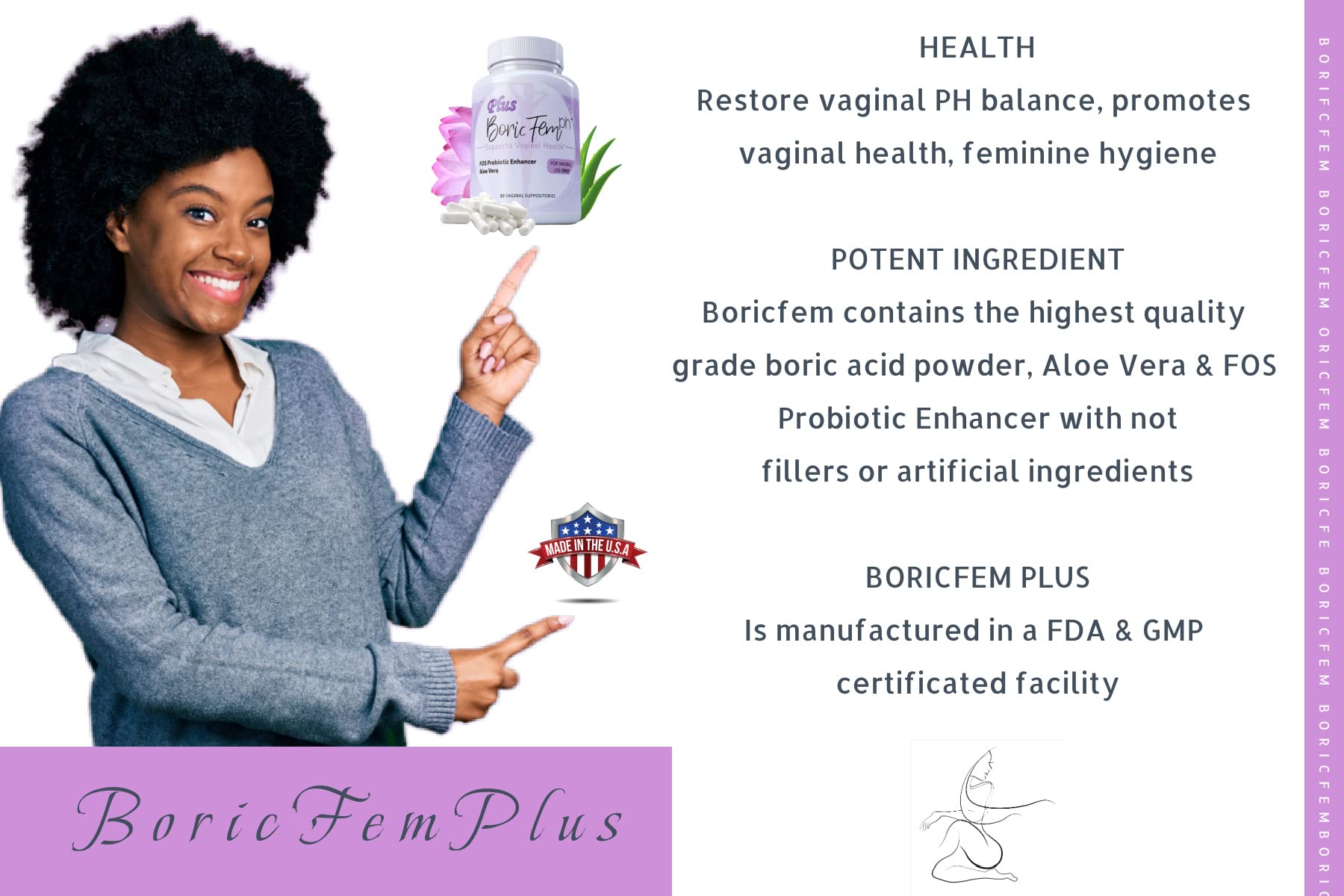 Boric Acid Vaginal Suppositories Plus Aloe Vera & FOS Probiotic Enhancer 800mg/, 30 Count All Natural N' More uk supplements