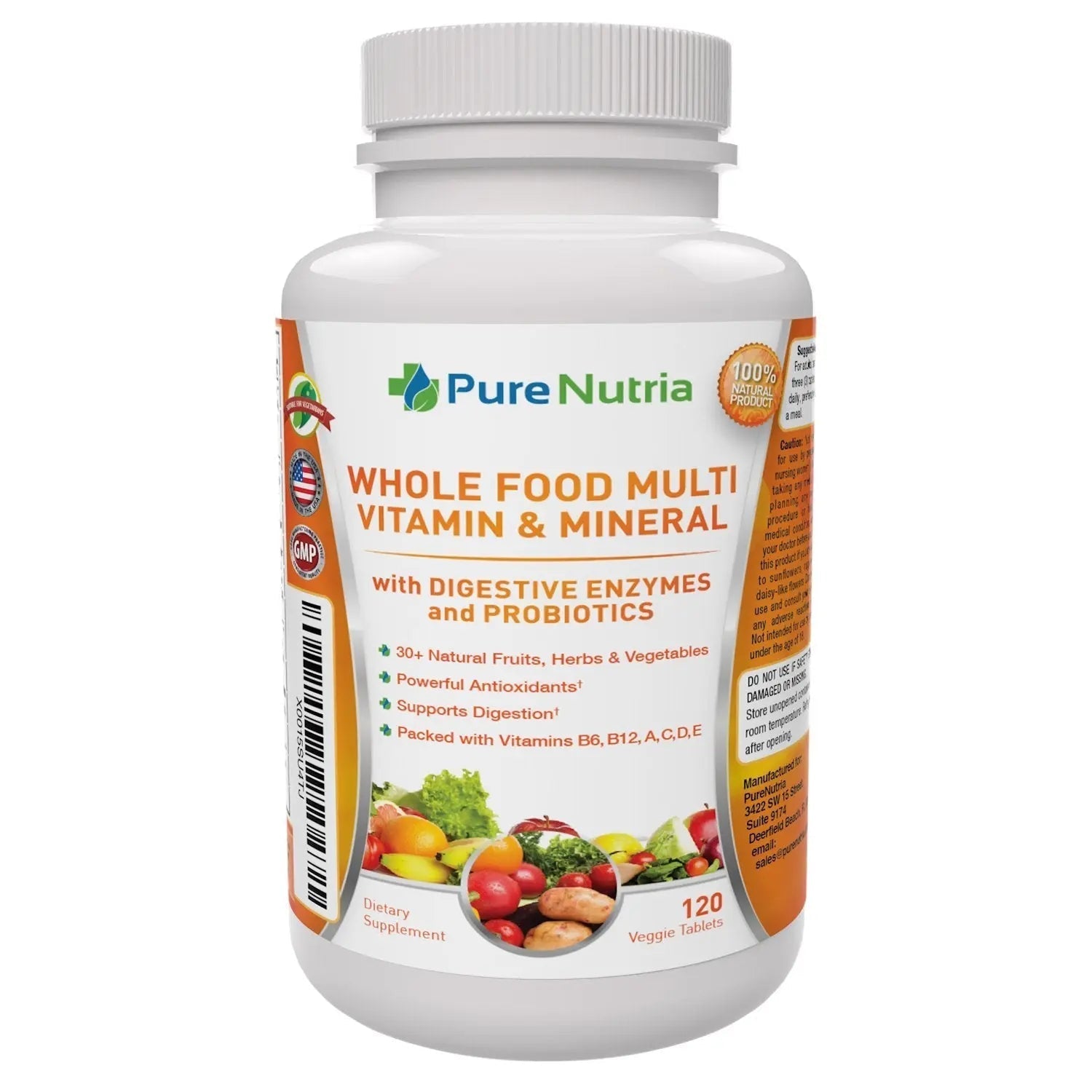 Whole Food MultiVitamin and Minerals with Probiotic Enzymes - 120 Multivitamins for Women and Men - Packed with WholeFood and Herbal Ingredients PureNutria uk supplements
